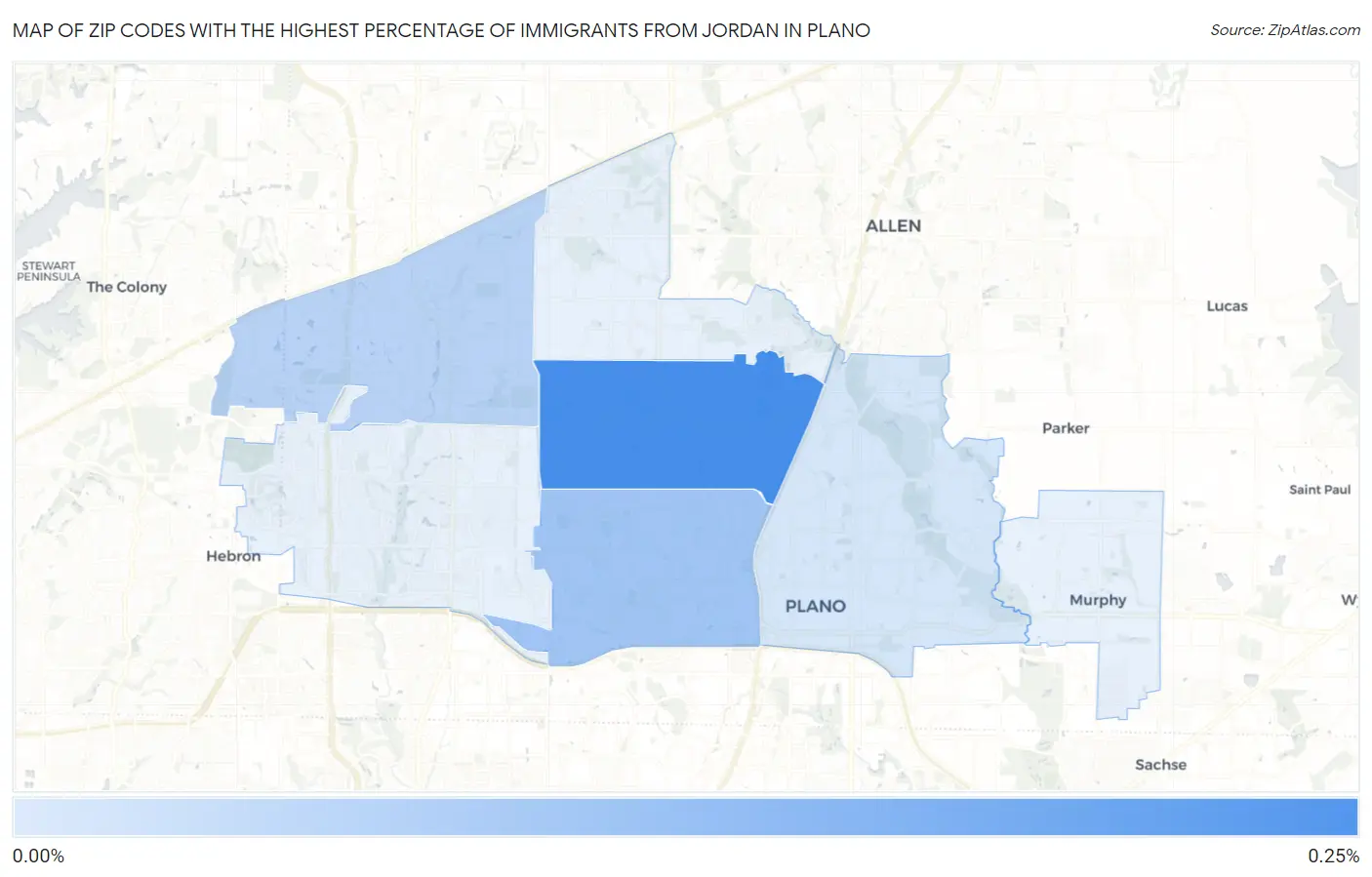 Zip Codes with the Highest Percentage of Immigrants from Jordan in Plano Map