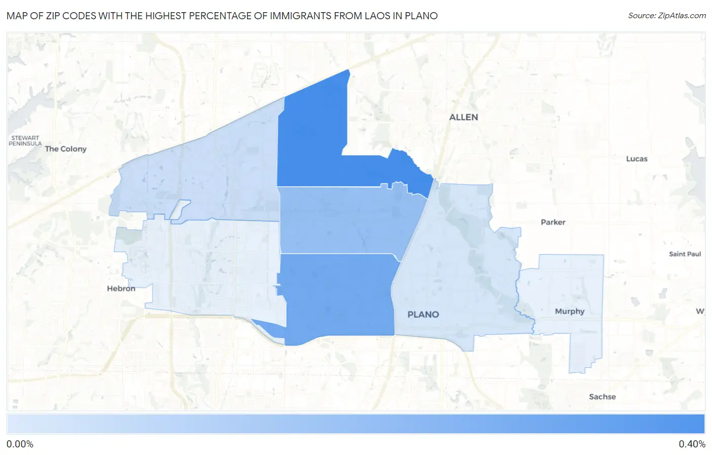 Zip Codes with the Highest Percentage of Immigrants from Laos in Plano Map
