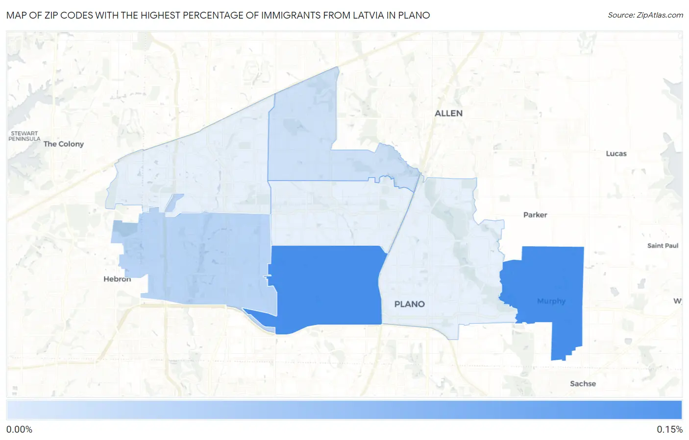 Zip Codes with the Highest Percentage of Immigrants from Latvia in Plano Map
