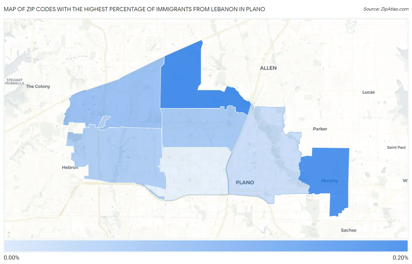 Zip Codes with the Highest Percentage of Immigrants from Lebanon in Plano Map