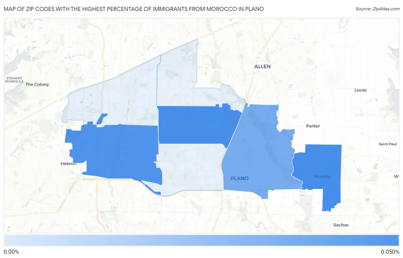 Zip Codes with the Highest Percentage of Immigrants from Morocco in Plano Map
