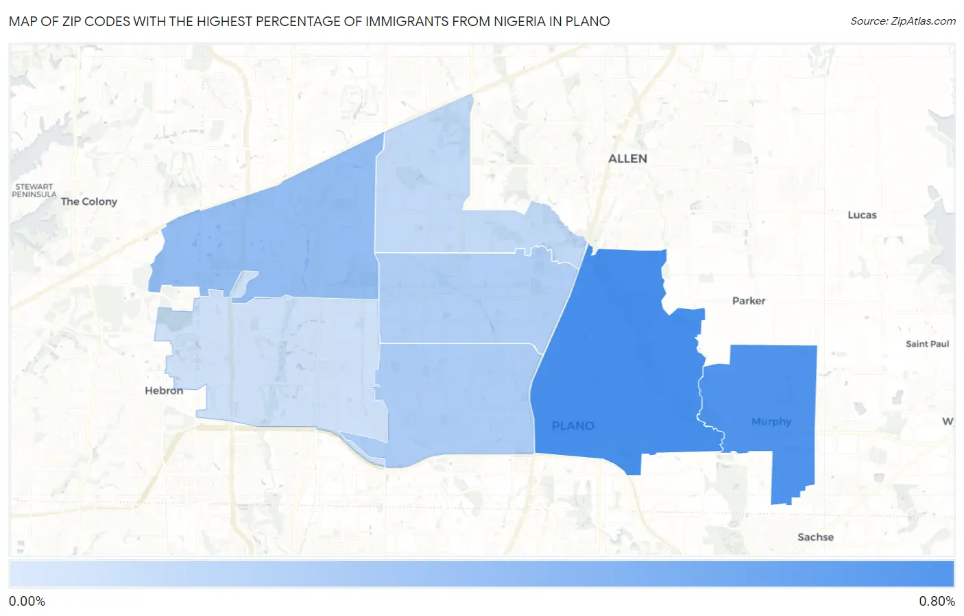 Zip Codes with the Highest Percentage of Immigrants from Nigeria in Plano Map