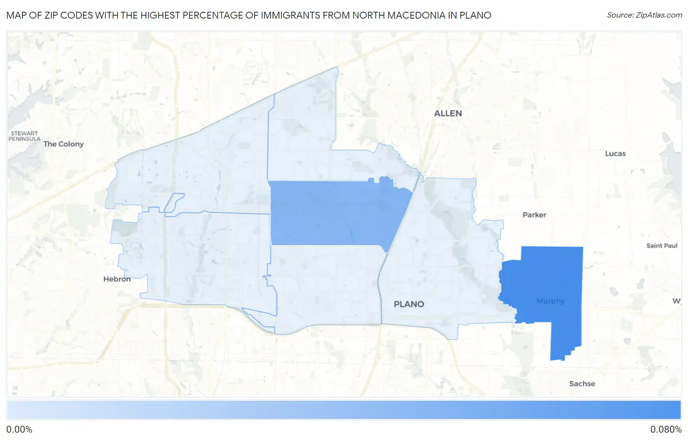 Zip Codes with the Highest Percentage of Immigrants from North Macedonia in Plano Map