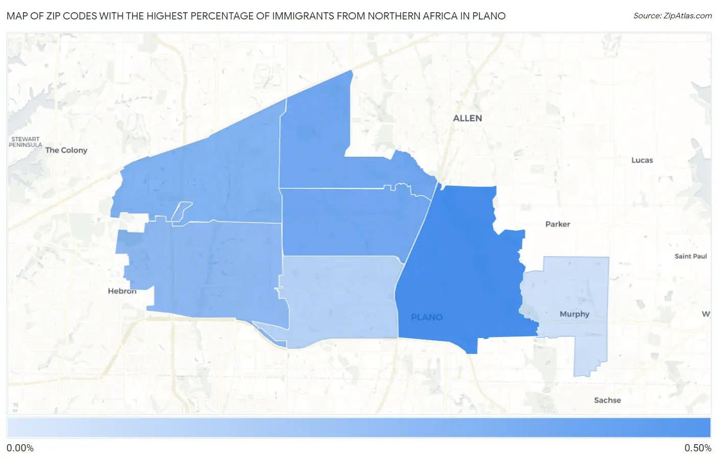 Zip Codes with the Highest Percentage of Immigrants from Northern Africa in Plano Map