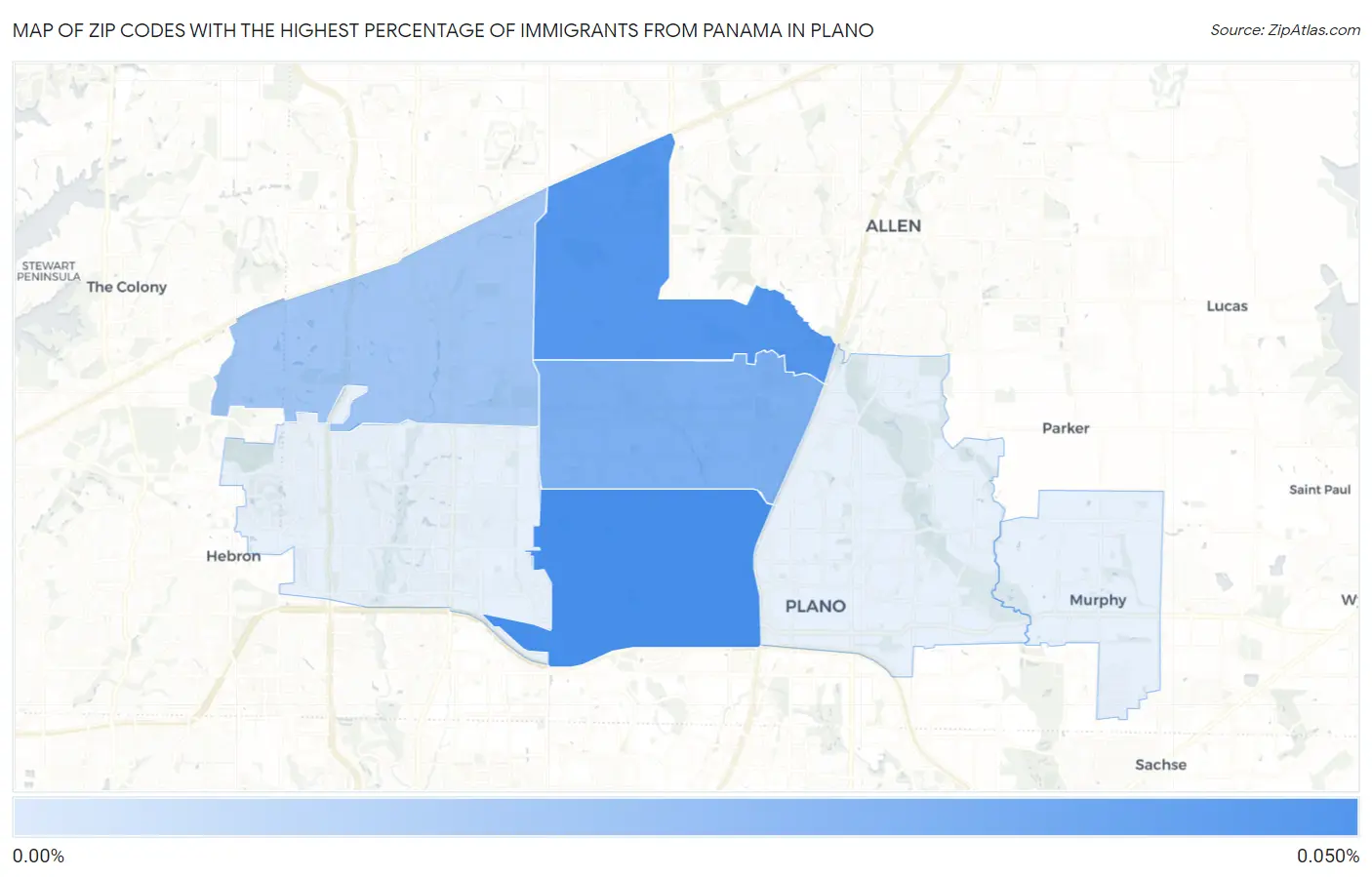 Zip Codes with the Highest Percentage of Immigrants from Panama in Plano Map