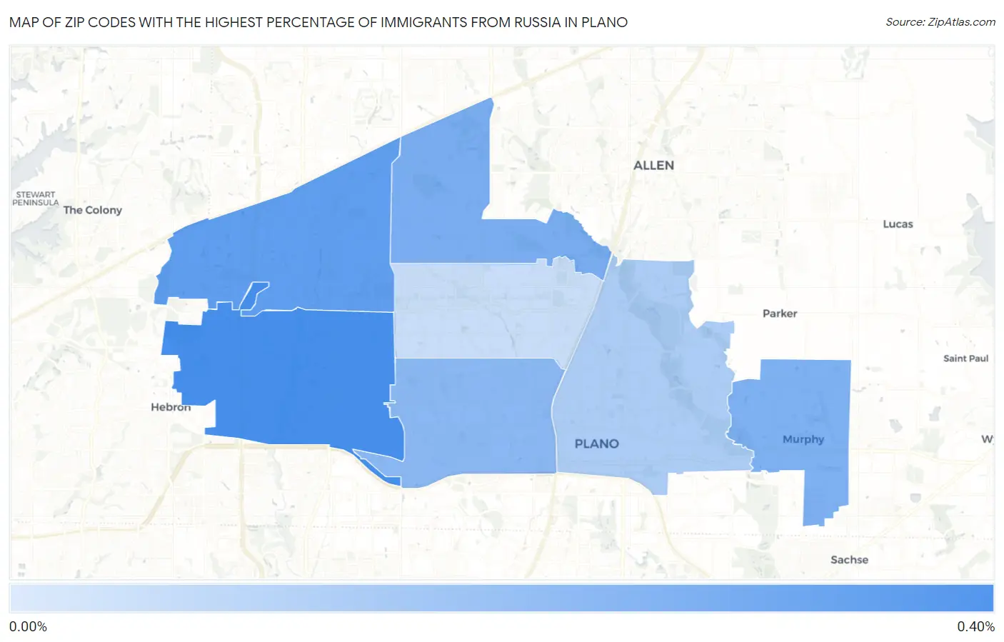 Zip Codes with the Highest Percentage of Immigrants from Russia in Plano Map