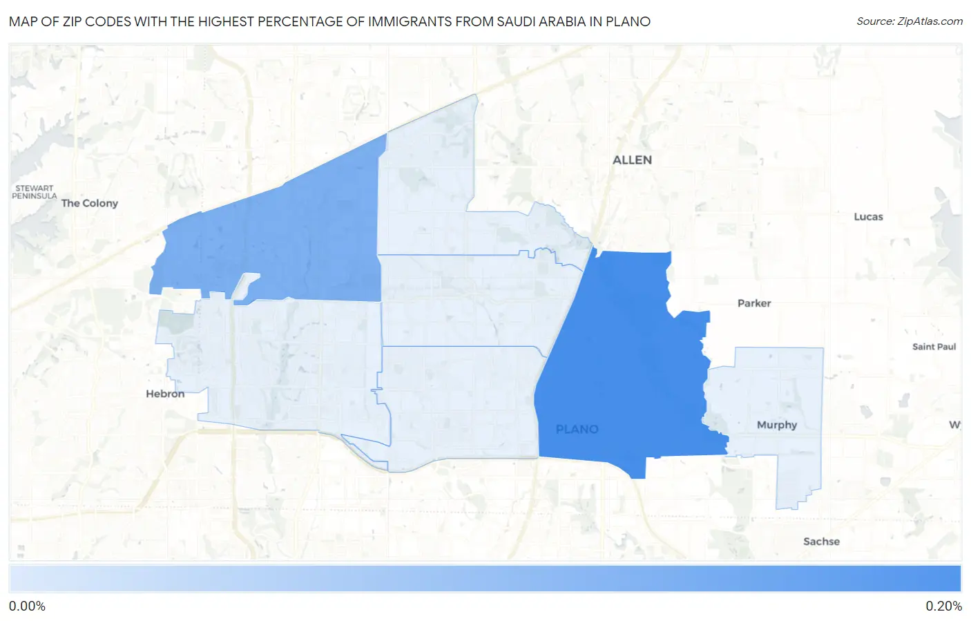 Zip Codes with the Highest Percentage of Immigrants from Saudi Arabia in Plano Map