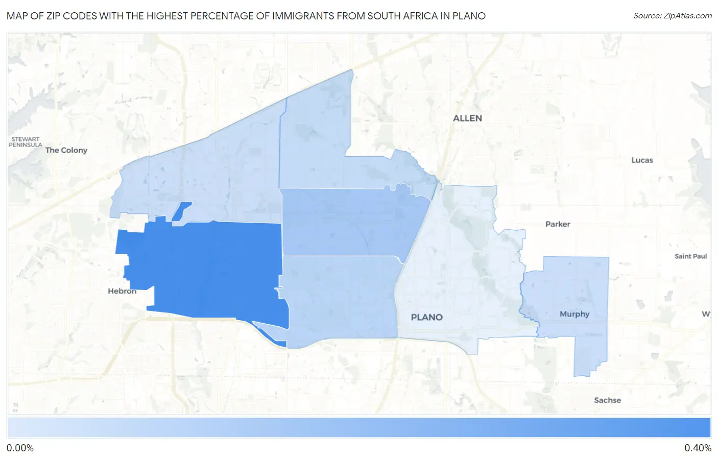 Zip Codes with the Highest Percentage of Immigrants from South Africa in Plano Map
