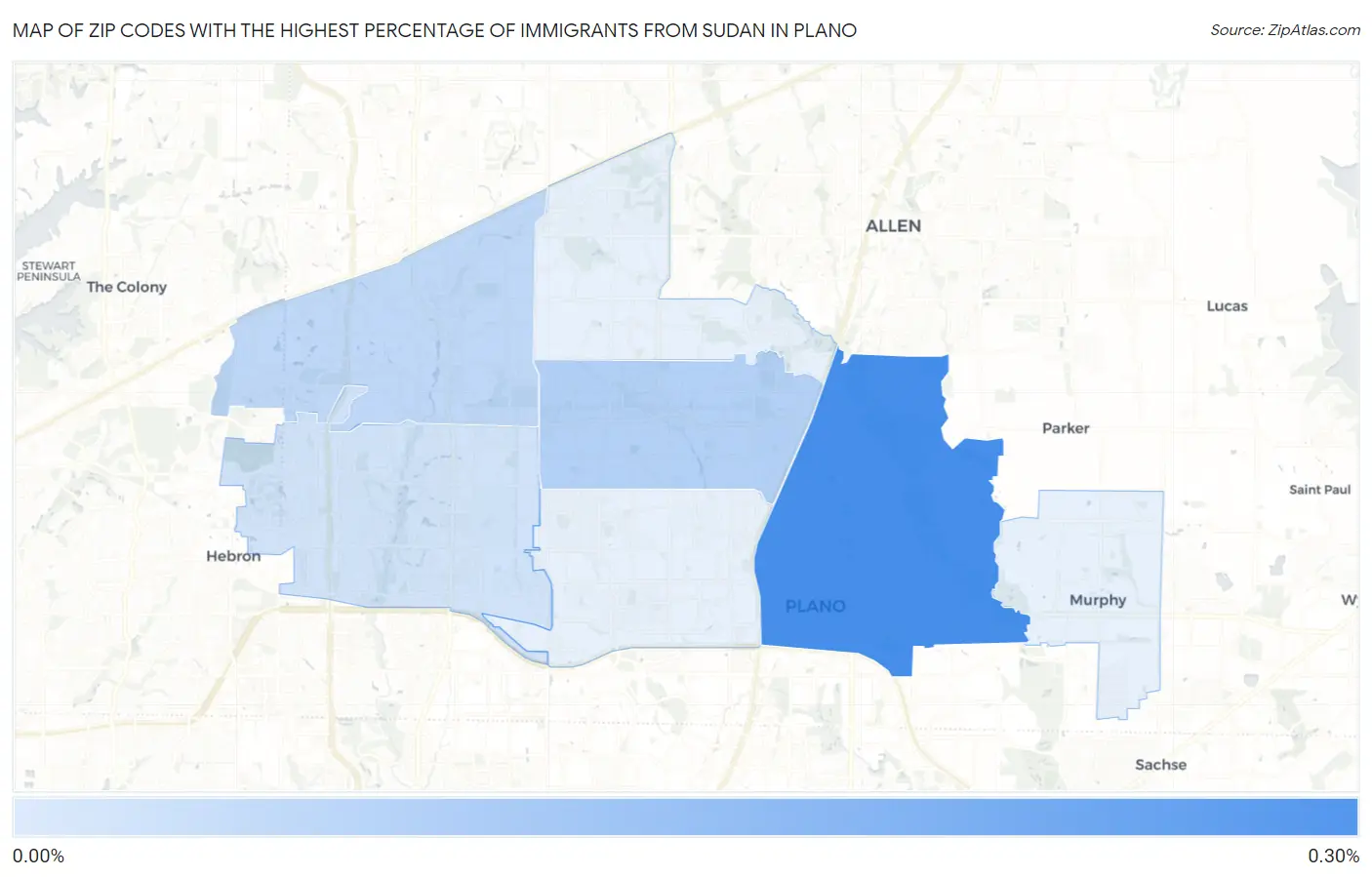 Zip Codes with the Highest Percentage of Immigrants from Sudan in Plano Map