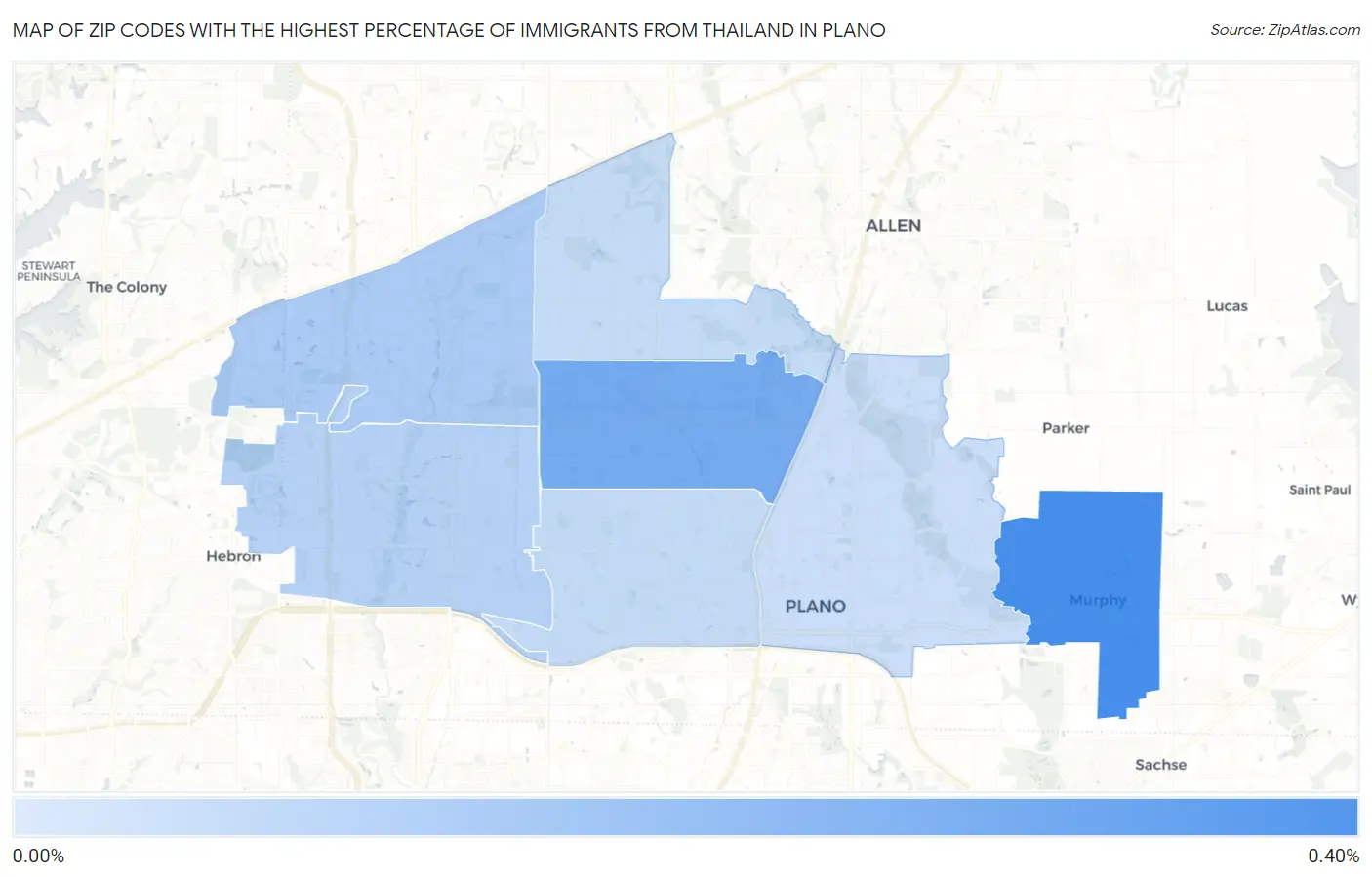 Zip Codes with the Highest Percentage of Immigrants from Thailand in Plano Map
