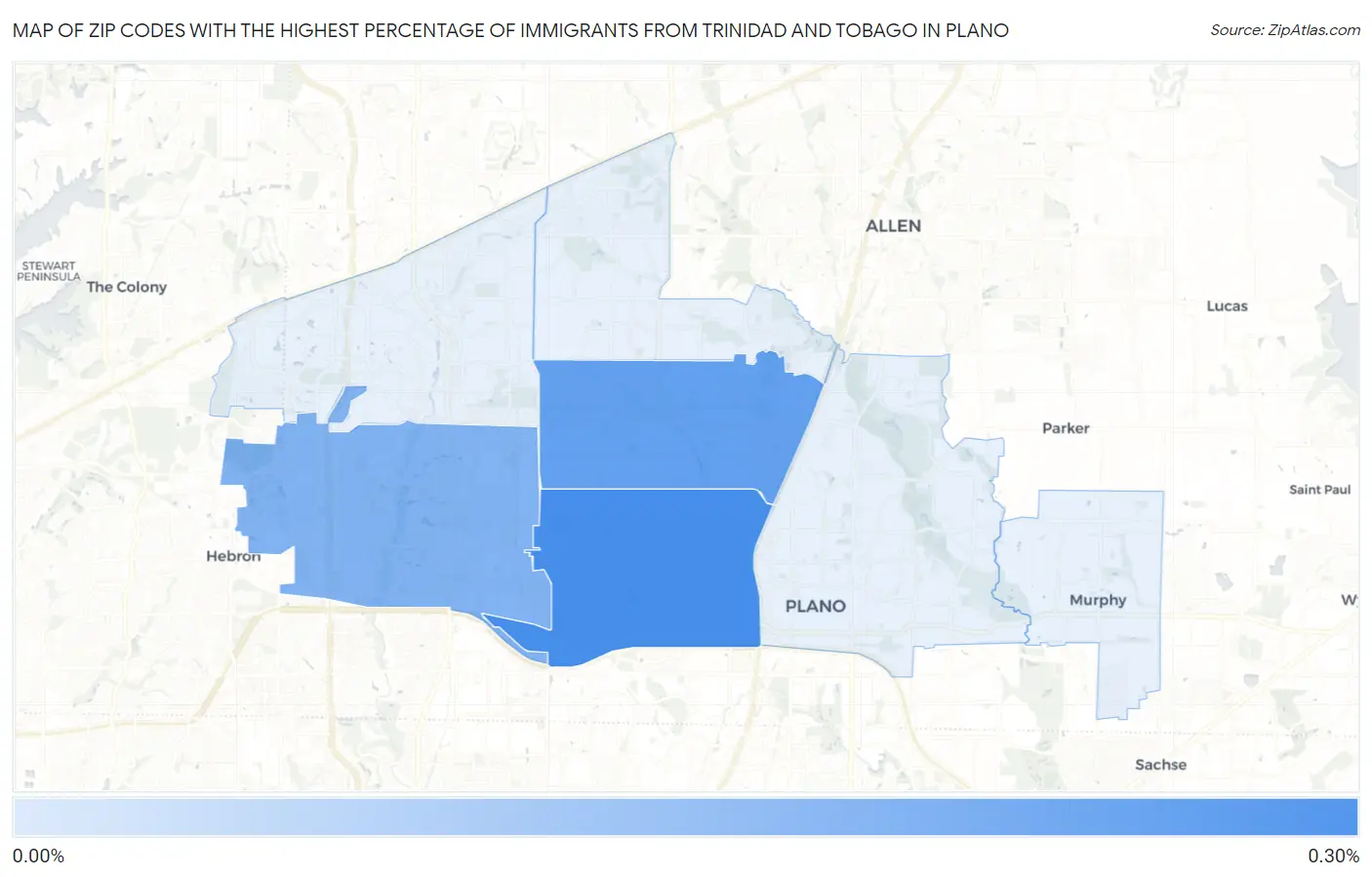 Zip Codes with the Highest Percentage of Immigrants from Trinidad and Tobago in Plano Map