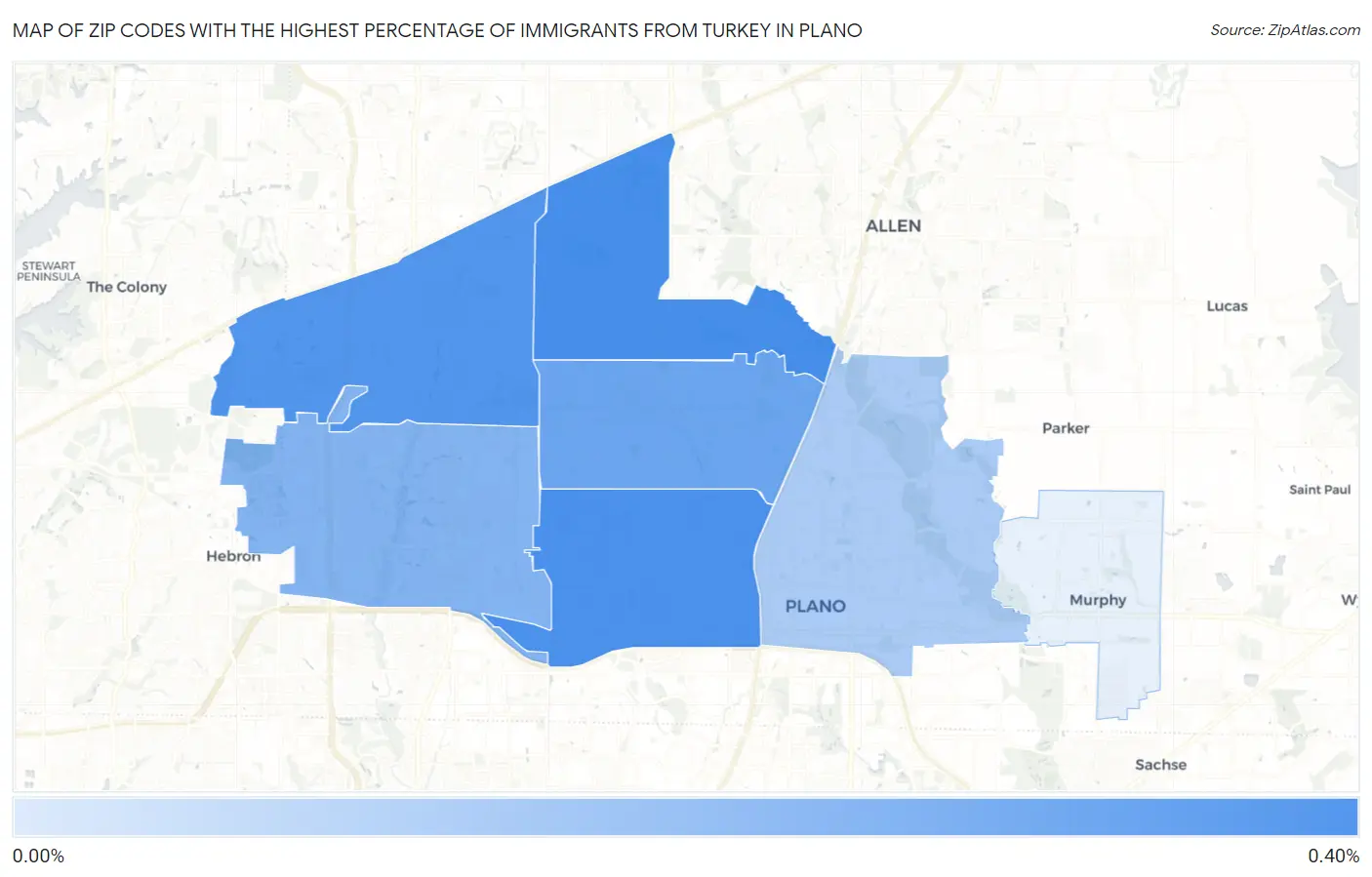 Zip Codes with the Highest Percentage of Immigrants from Turkey in Plano Map