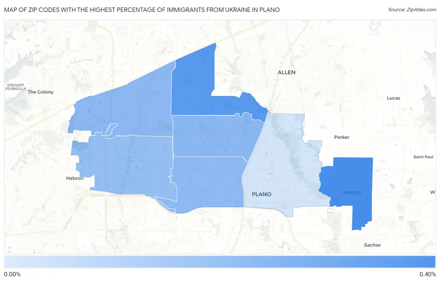 Zip Codes with the Highest Percentage of Immigrants from Ukraine in Plano Map