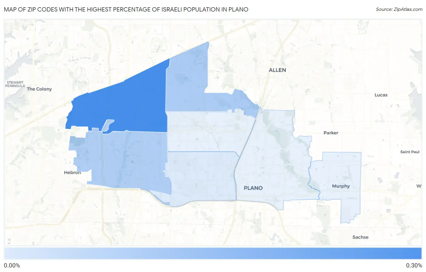 Zip Codes with the Highest Percentage of Israeli Population in Plano Map