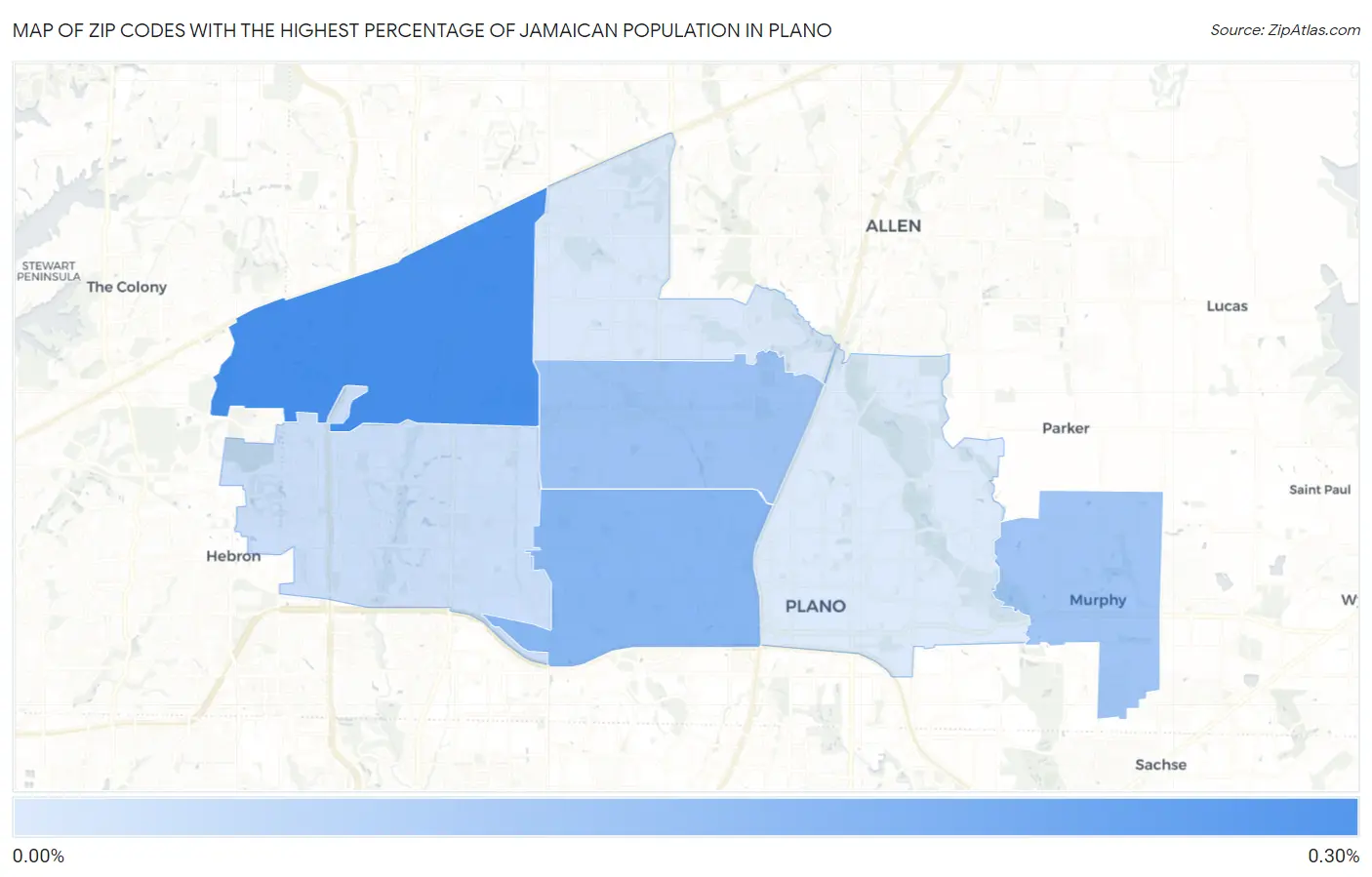 Zip Codes with the Highest Percentage of Jamaican Population in Plano Map