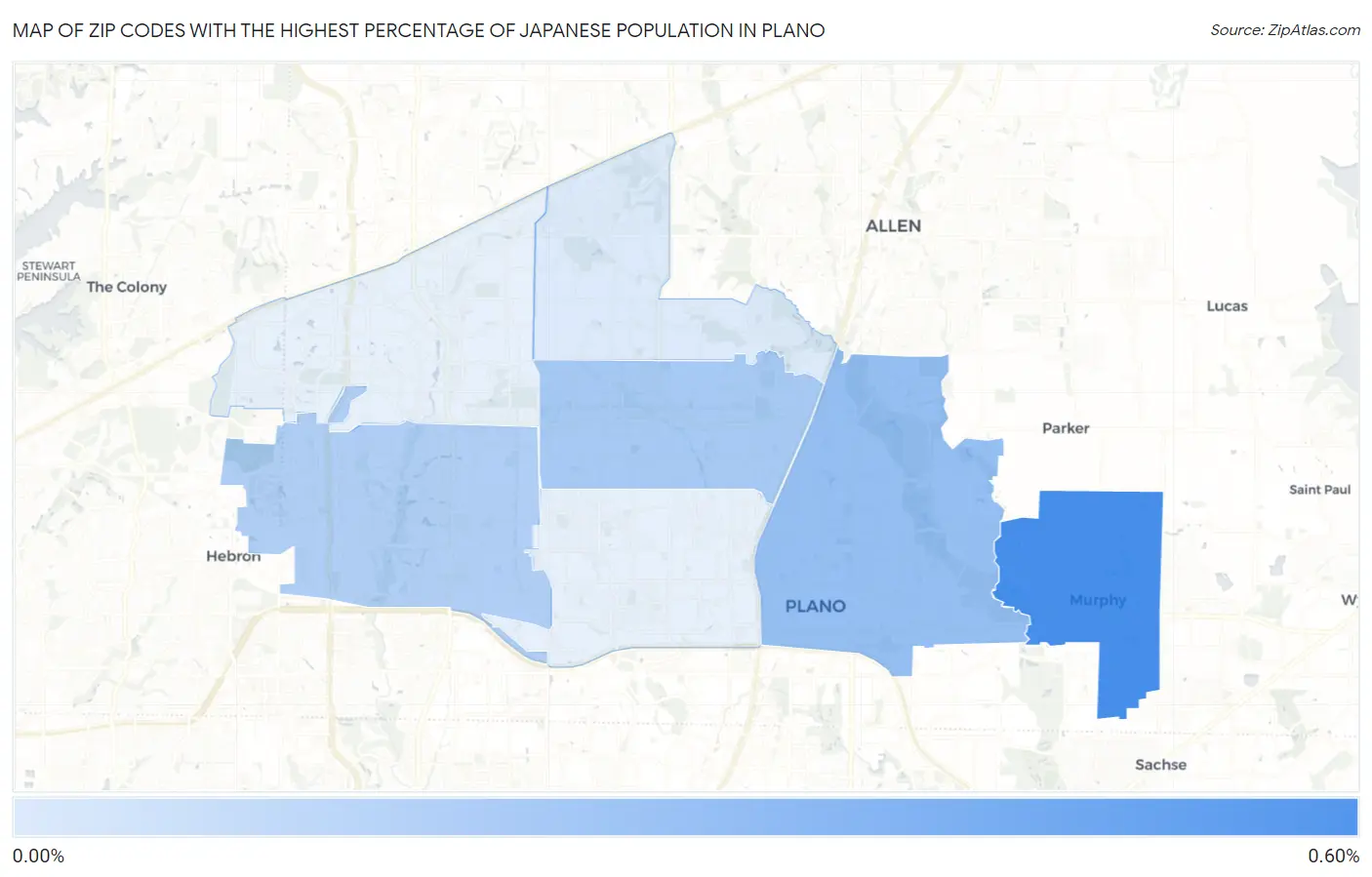 Zip Codes with the Highest Percentage of Japanese Population in Plano Map
