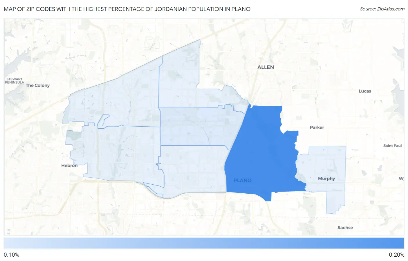Zip Codes with the Highest Percentage of Jordanian Population in Plano Map