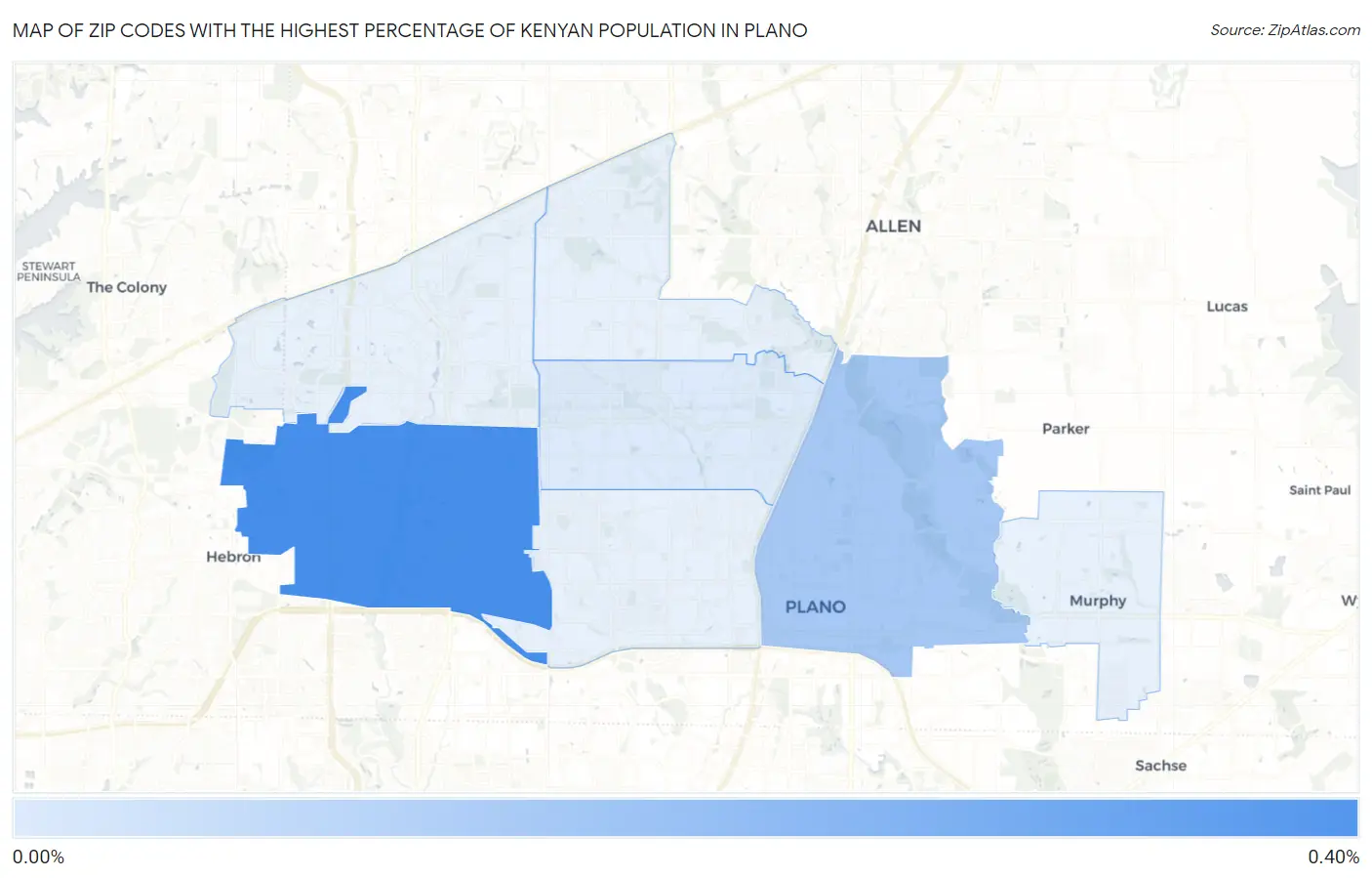 Zip Codes with the Highest Percentage of Kenyan Population in Plano Map