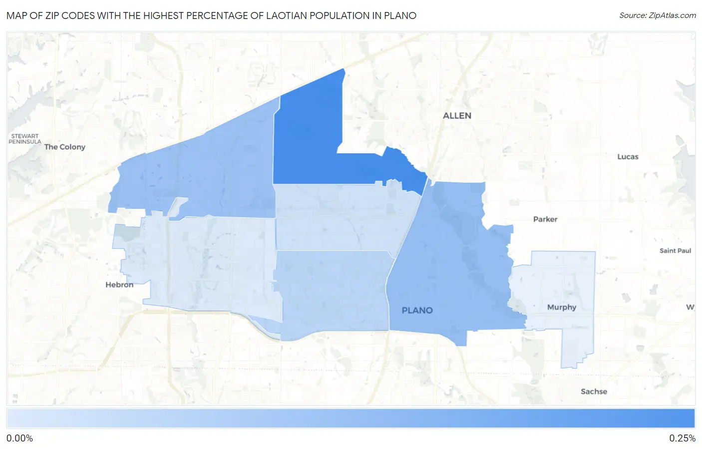 Zip Codes with the Highest Percentage of Laotian Population in Plano Map