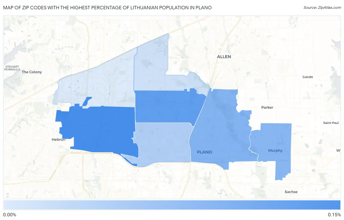 Zip Codes with the Highest Percentage of Lithuanian Population in Plano Map