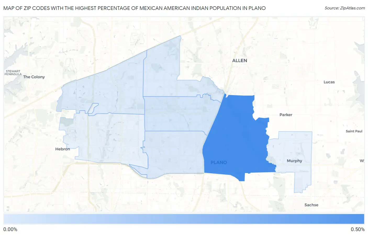 Zip Codes with the Highest Percentage of Mexican American Indian Population in Plano Map