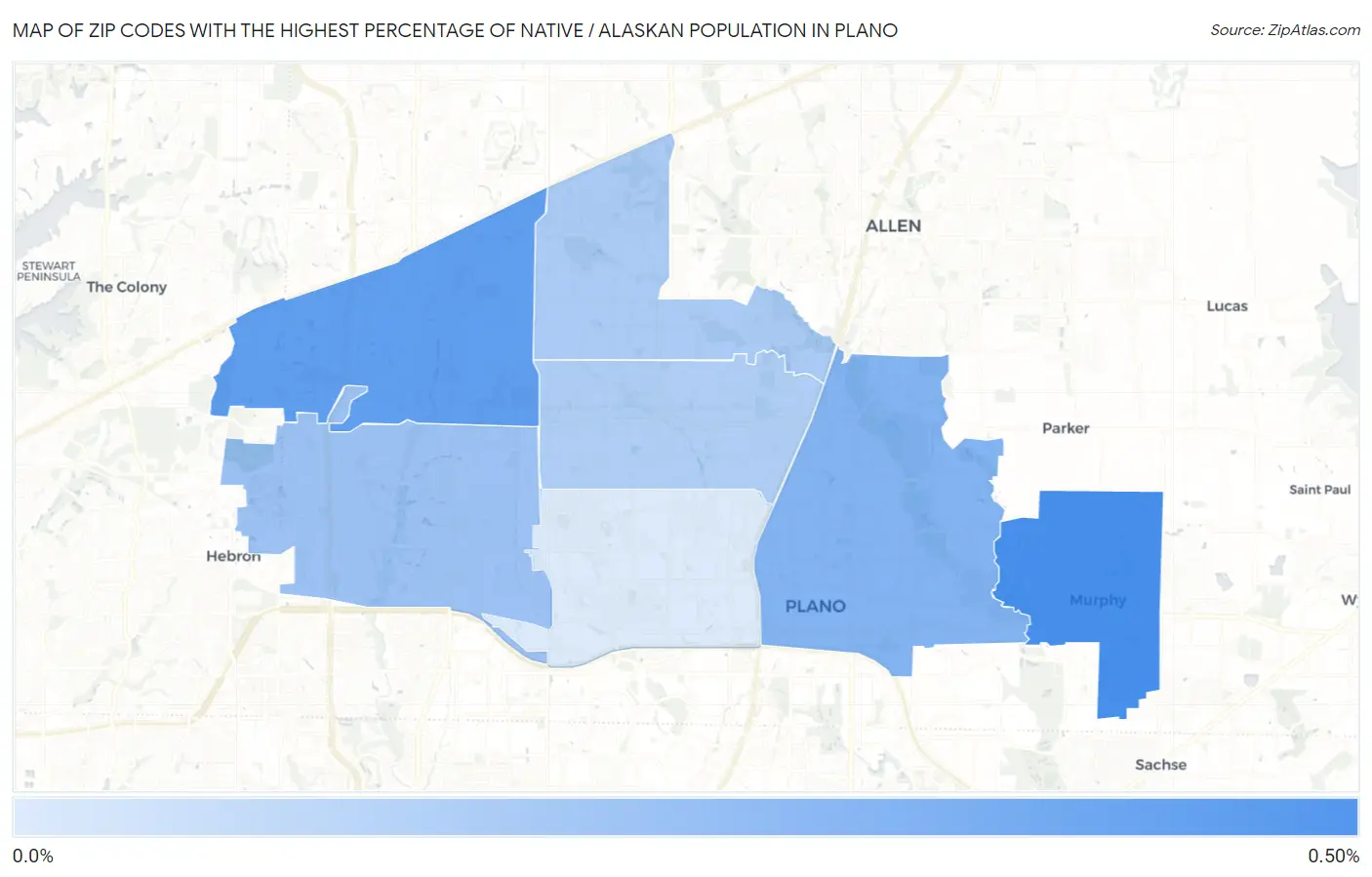 Zip Codes with the Highest Percentage of Native / Alaskan Population in Plano Map