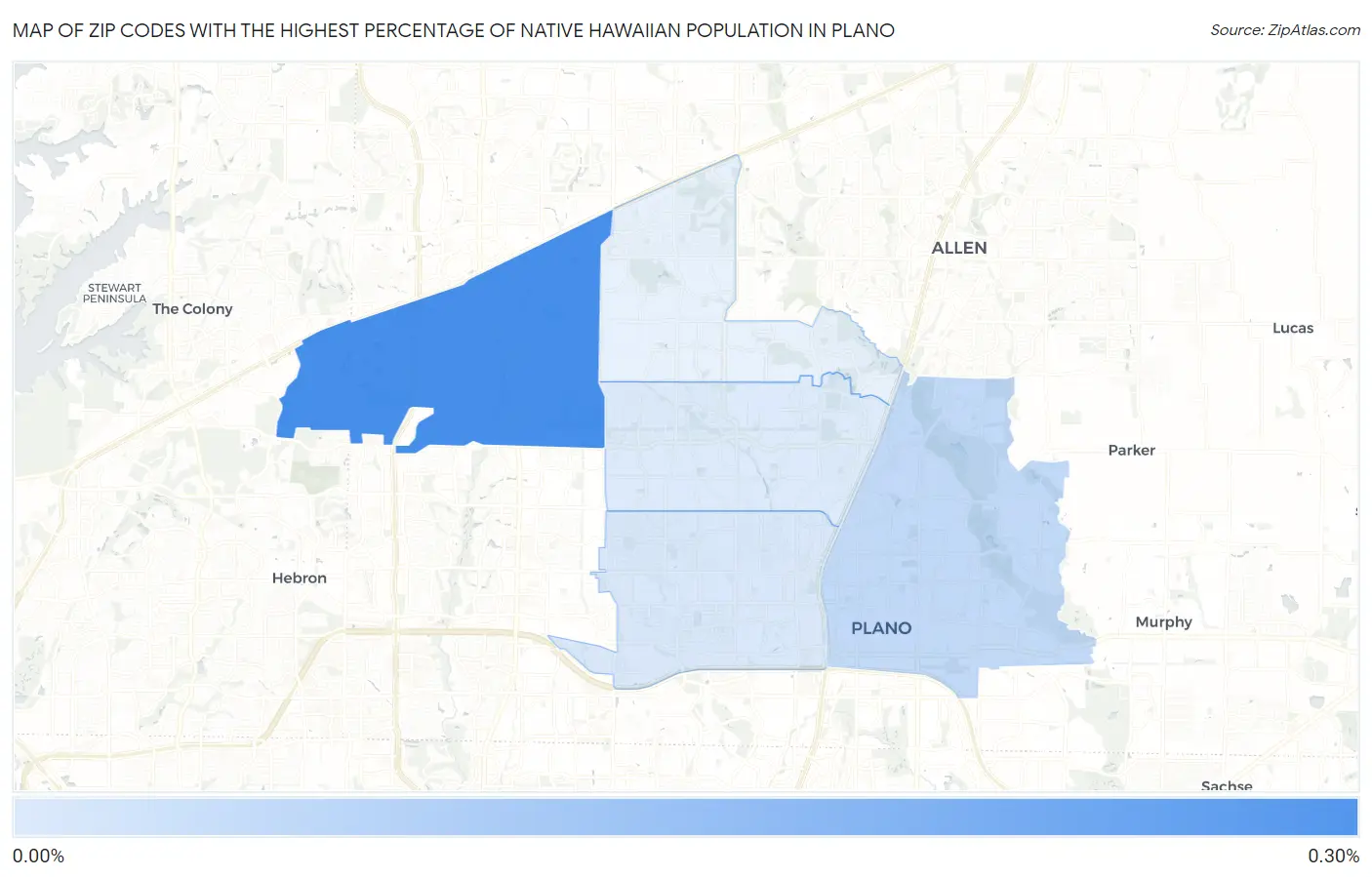 Zip Codes with the Highest Percentage of Native Hawaiian Population in Plano Map