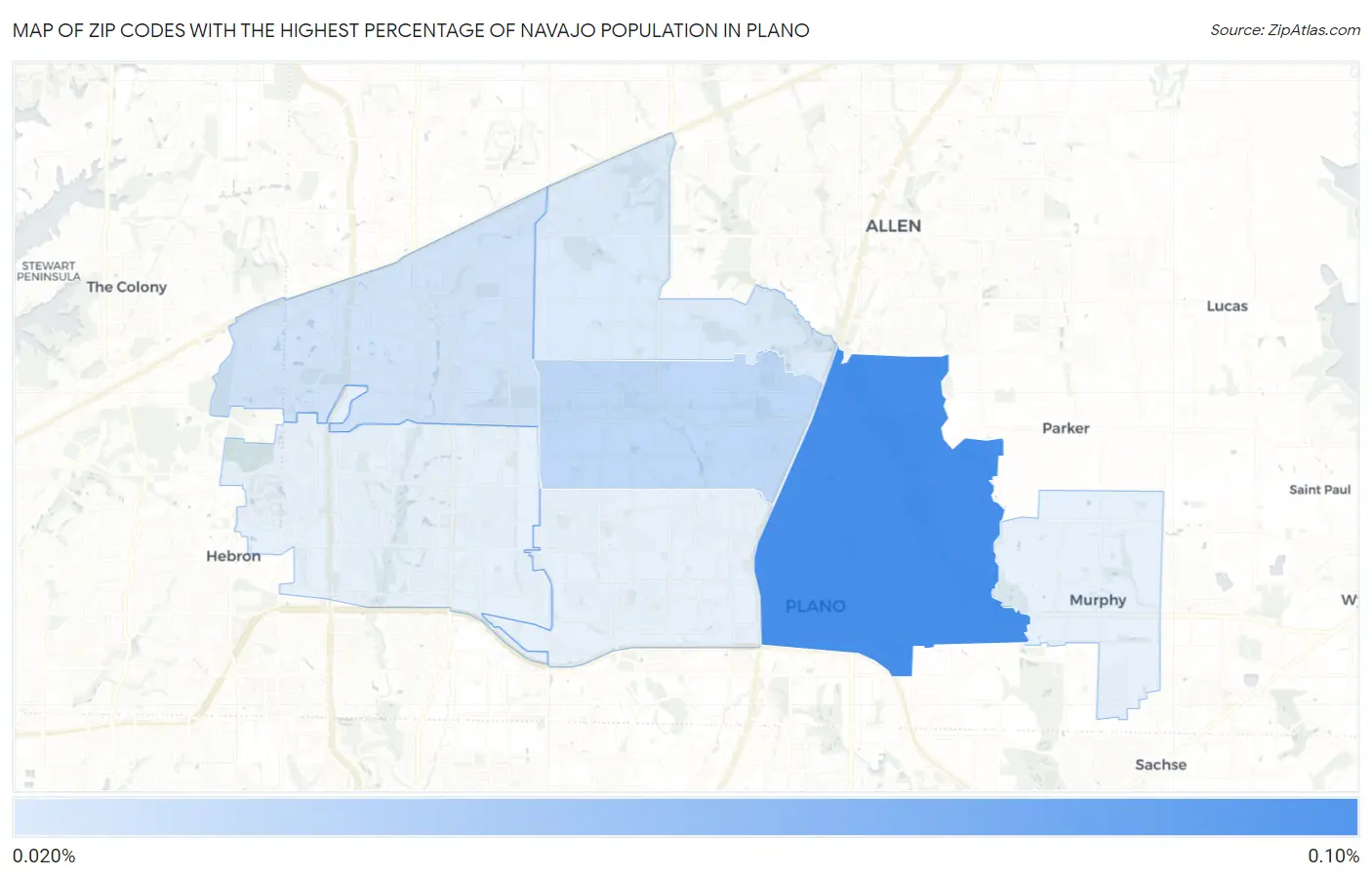 Zip Codes with the Highest Percentage of Navajo Population in Plano Map