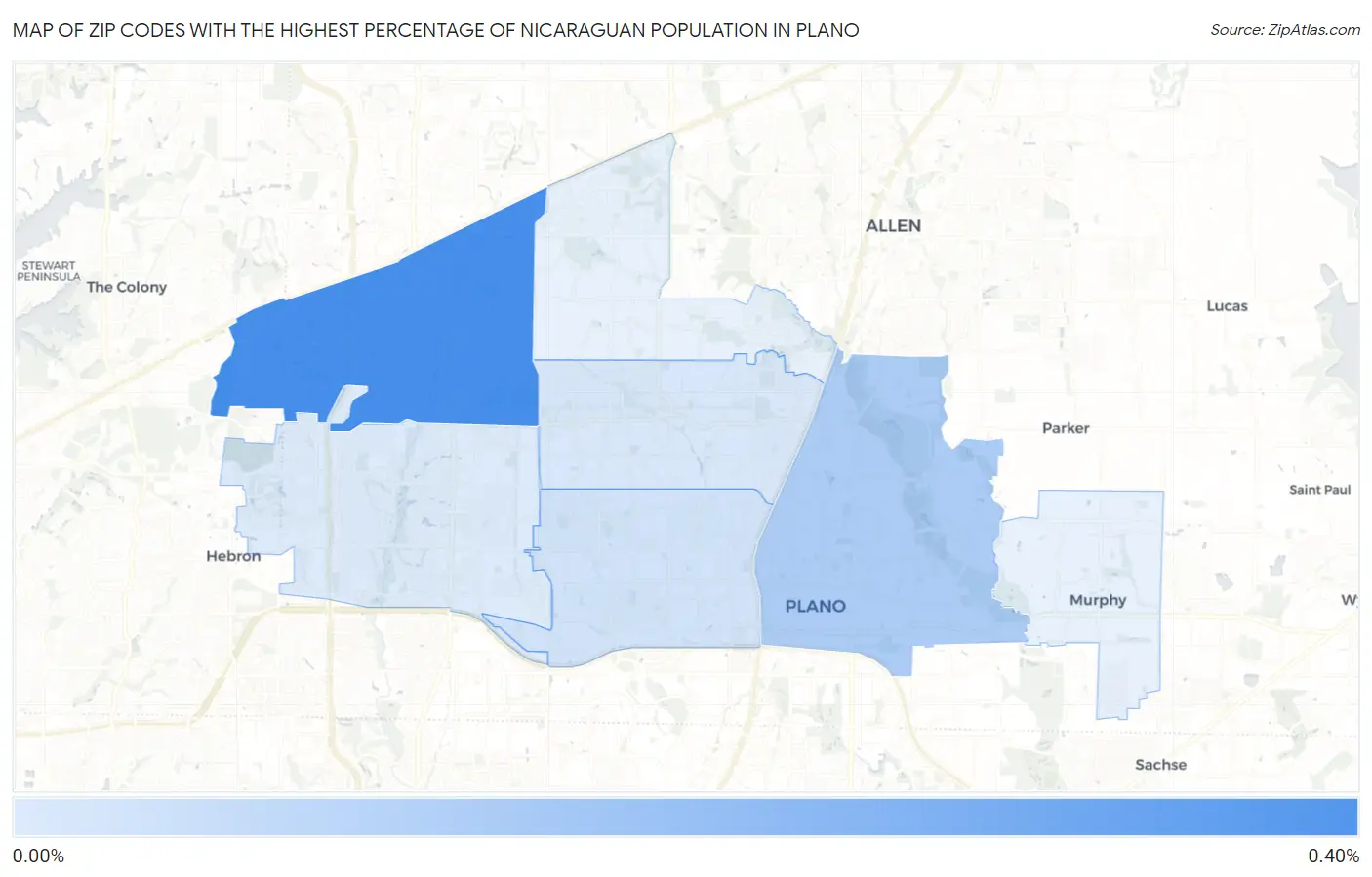 Zip Codes with the Highest Percentage of Nicaraguan Population in Plano Map