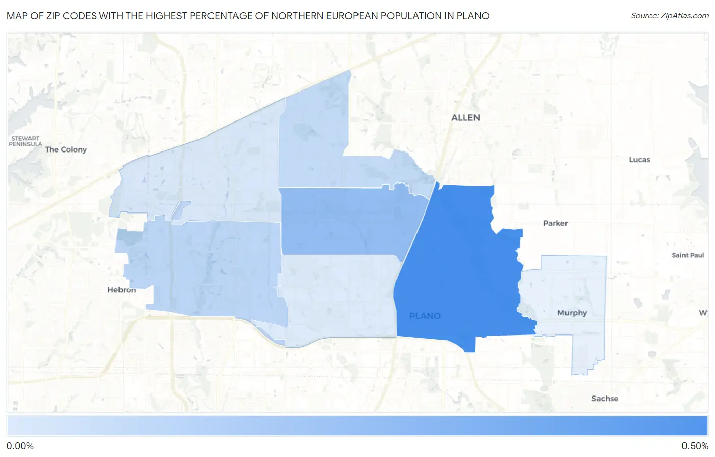 Zip Codes with the Highest Percentage of Northern European Population in Plano Map