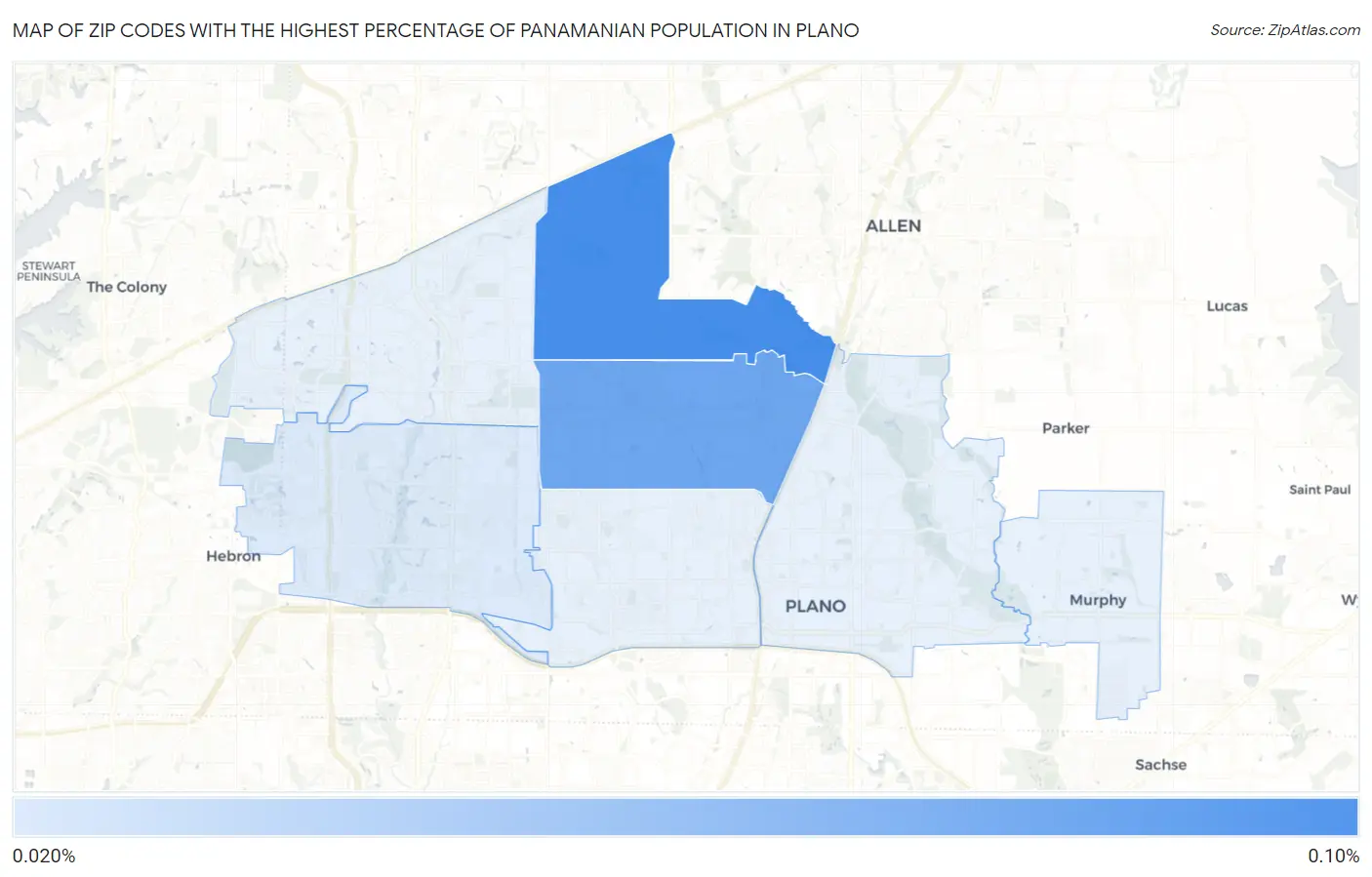 Zip Codes with the Highest Percentage of Panamanian Population in Plano Map