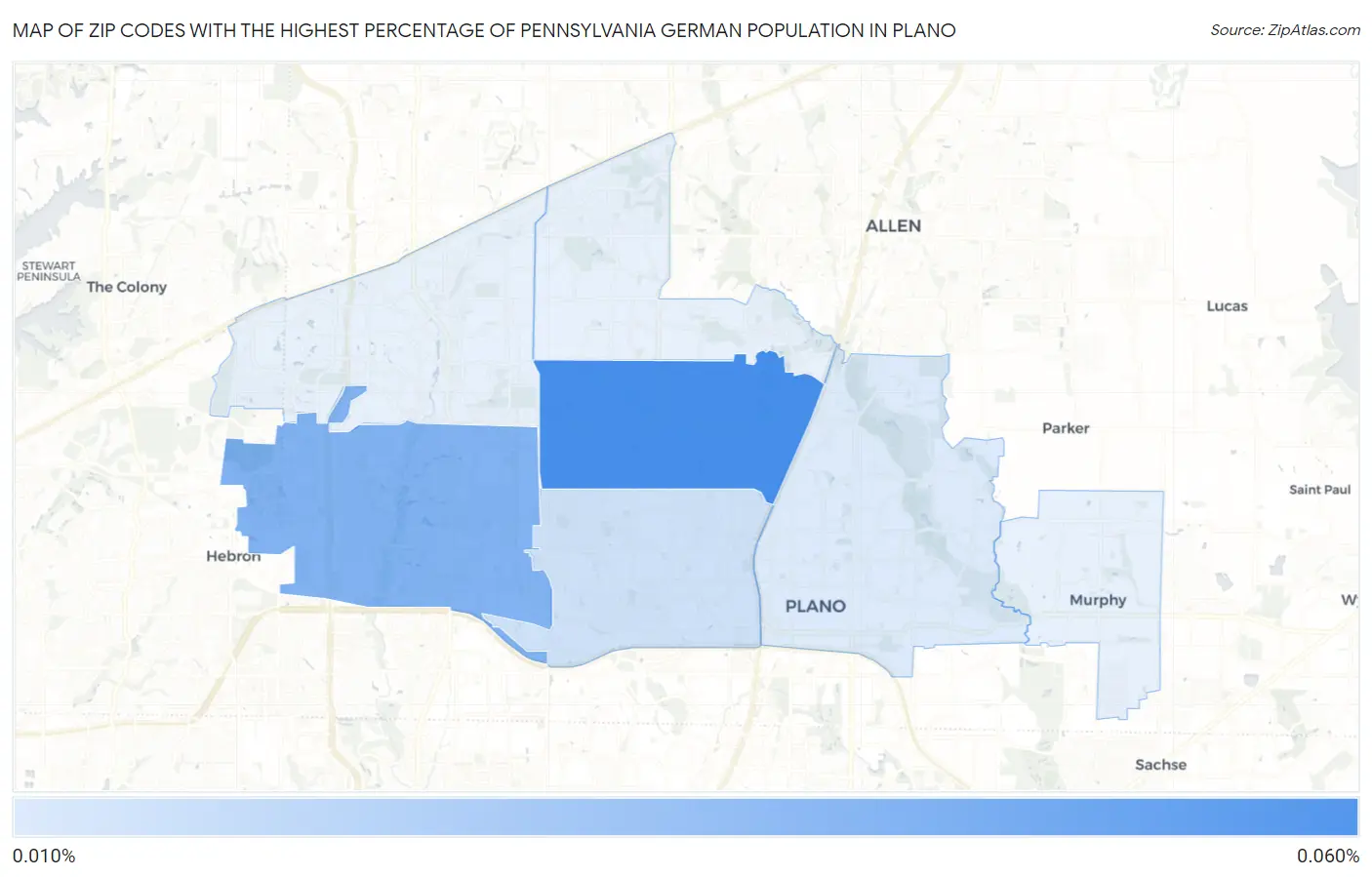 Zip Codes with the Highest Percentage of Pennsylvania German Population in Plano Map