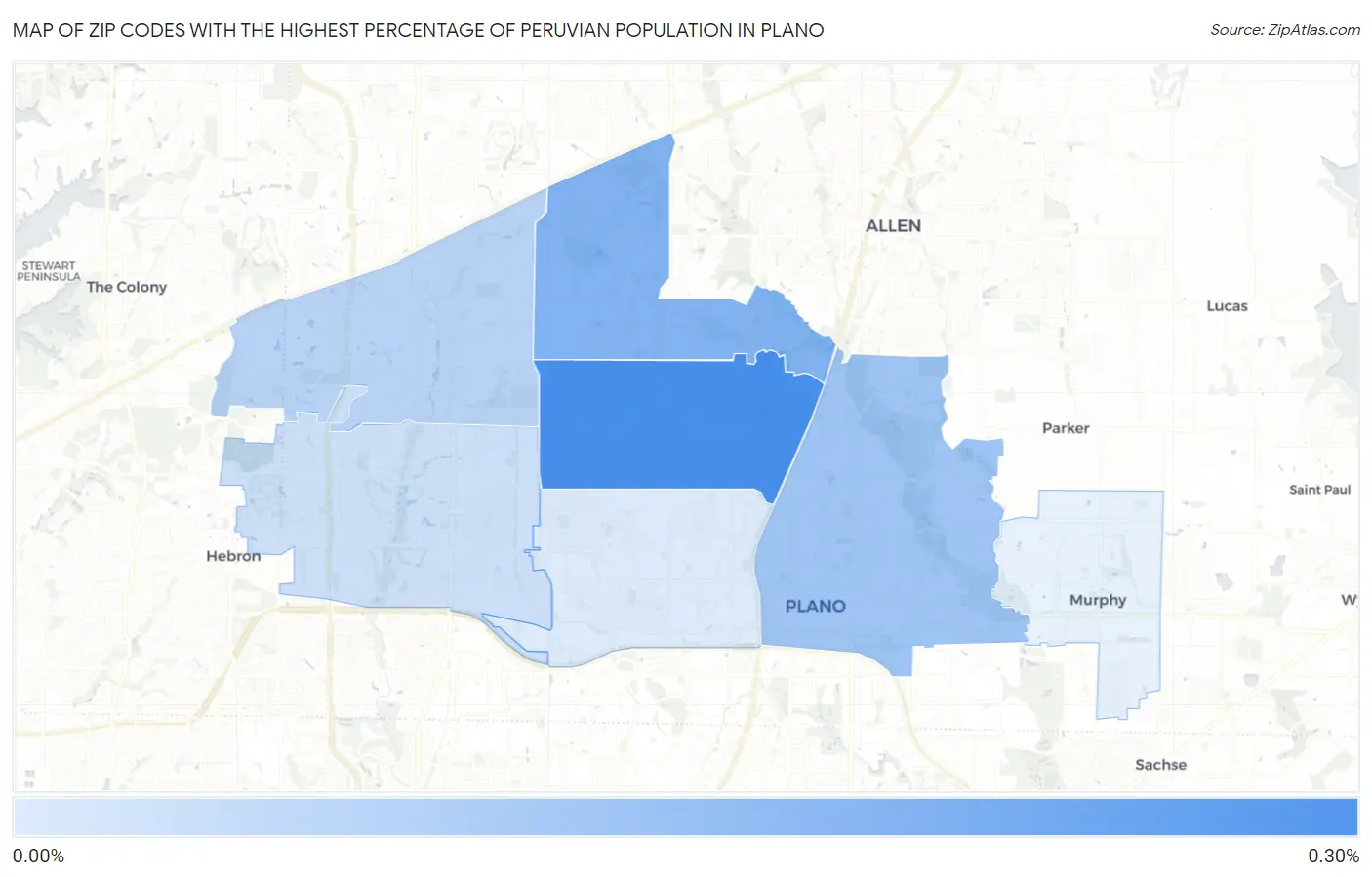 Zip Codes with the Highest Percentage of Peruvian Population in Plano Map
