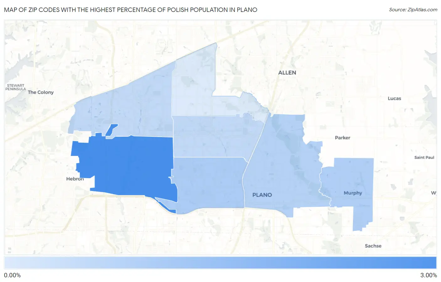 Zip Codes with the Highest Percentage of Polish Population in Plano Map