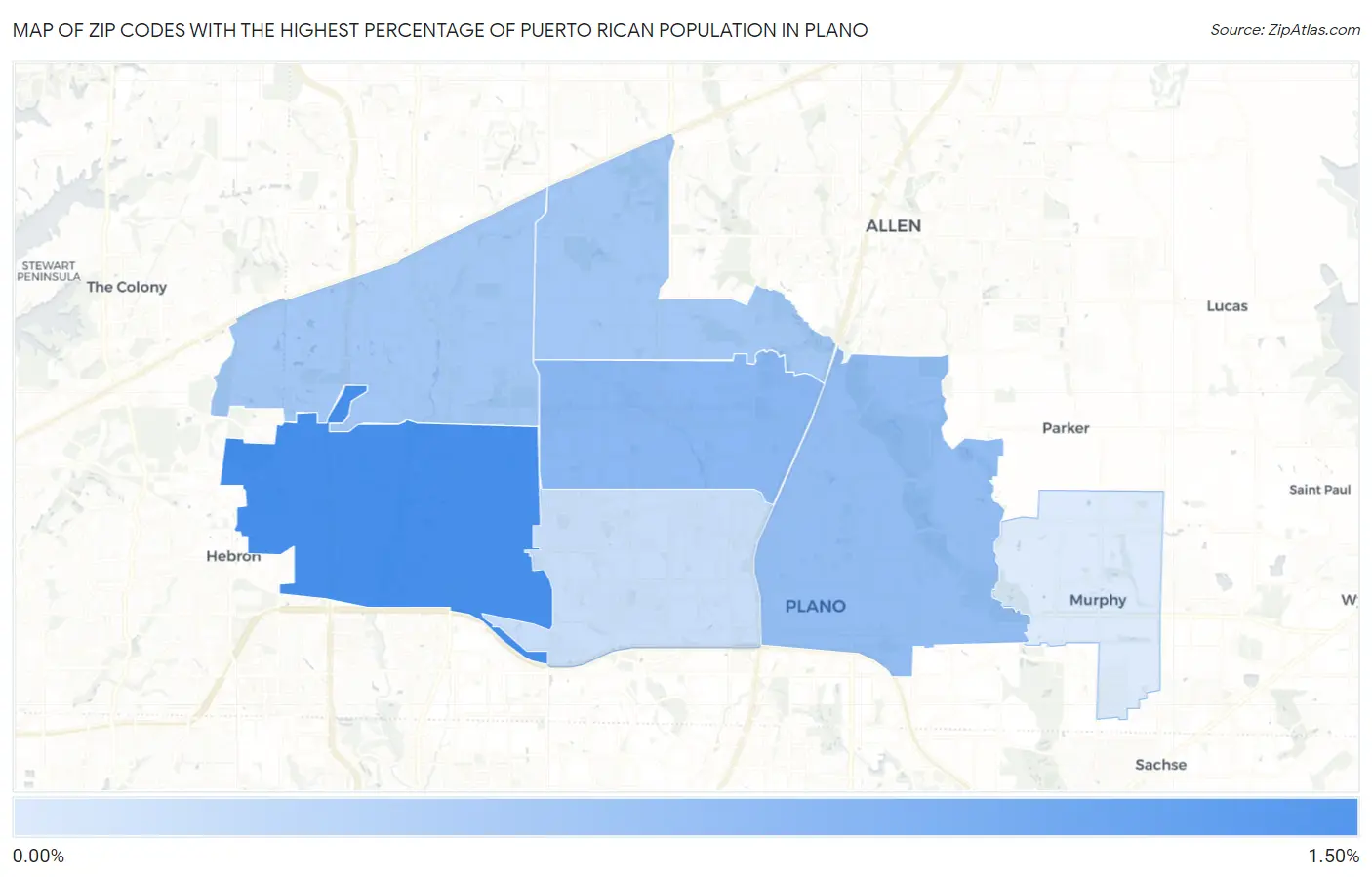 Zip Codes with the Highest Percentage of Puerto Rican Population in Plano Map