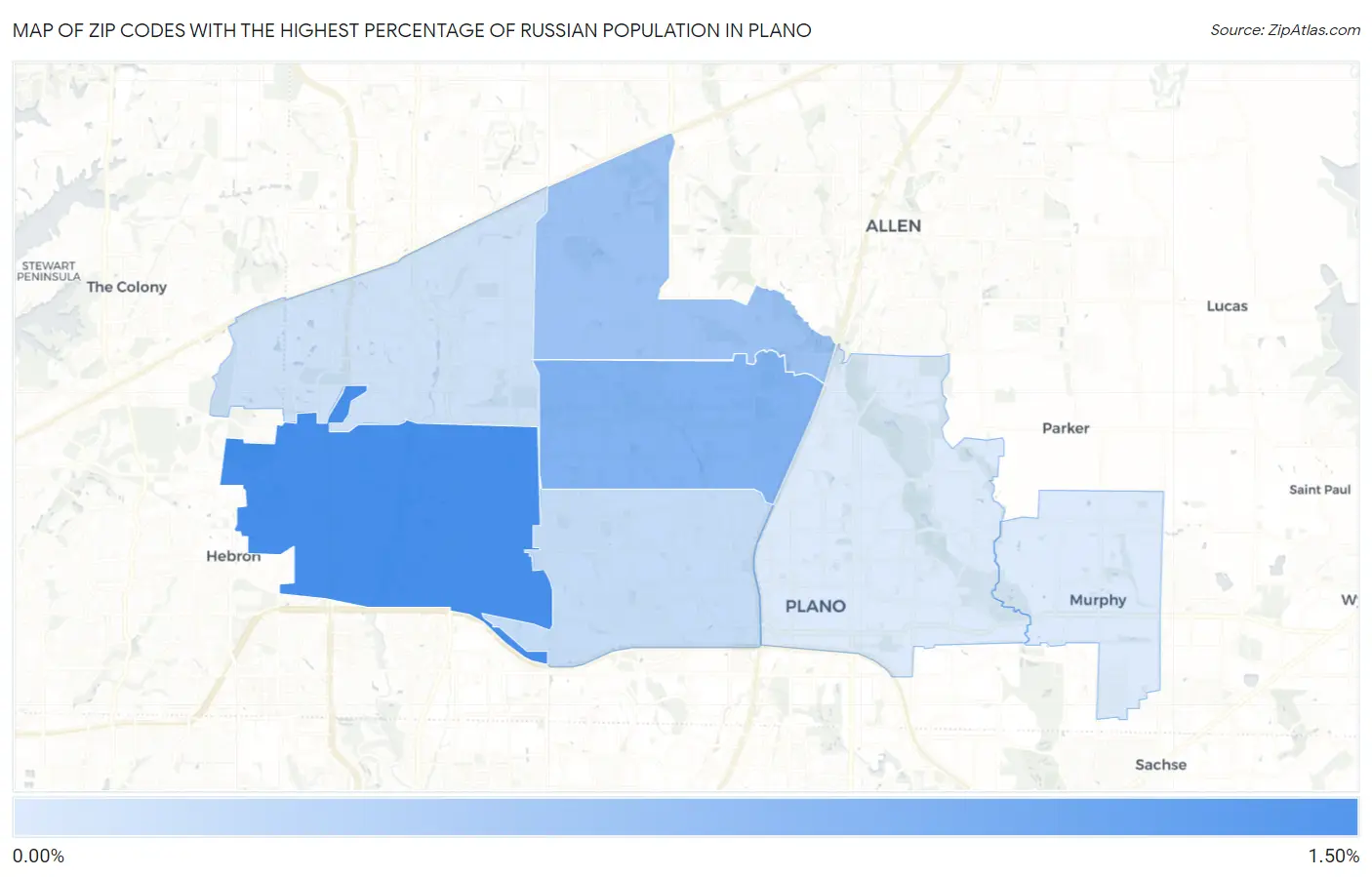Zip Codes with the Highest Percentage of Russian Population in Plano Map