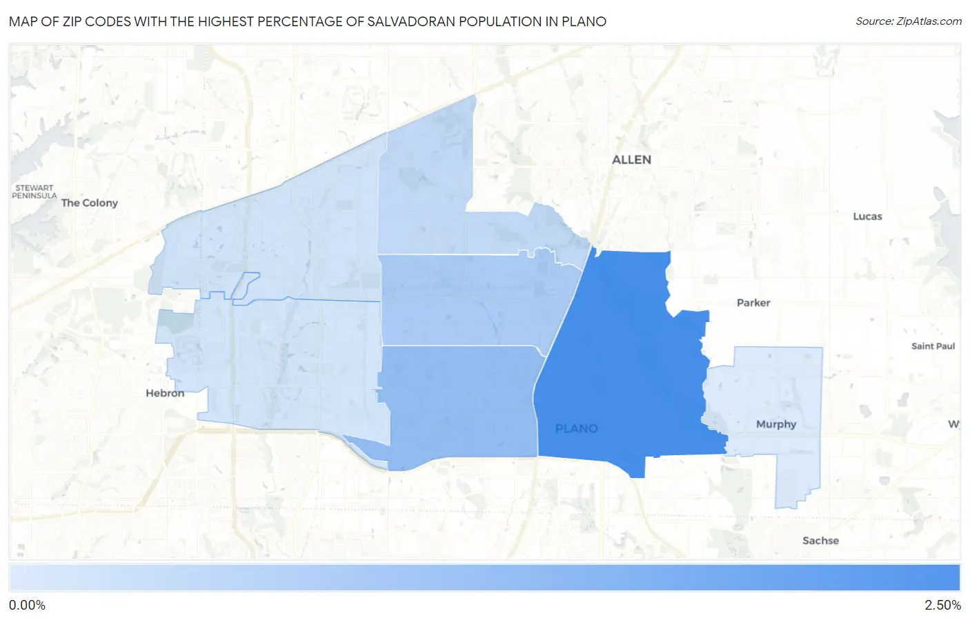 Zip Codes with the Highest Percentage of Salvadoran Population in Plano Map