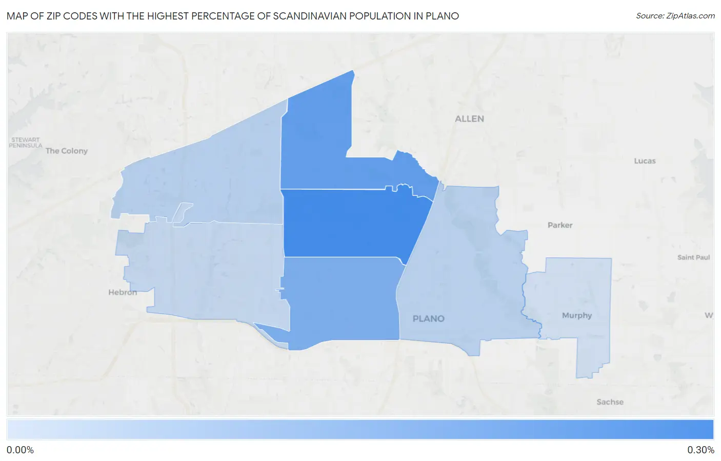 Zip Codes with the Highest Percentage of Scandinavian Population in Plano Map