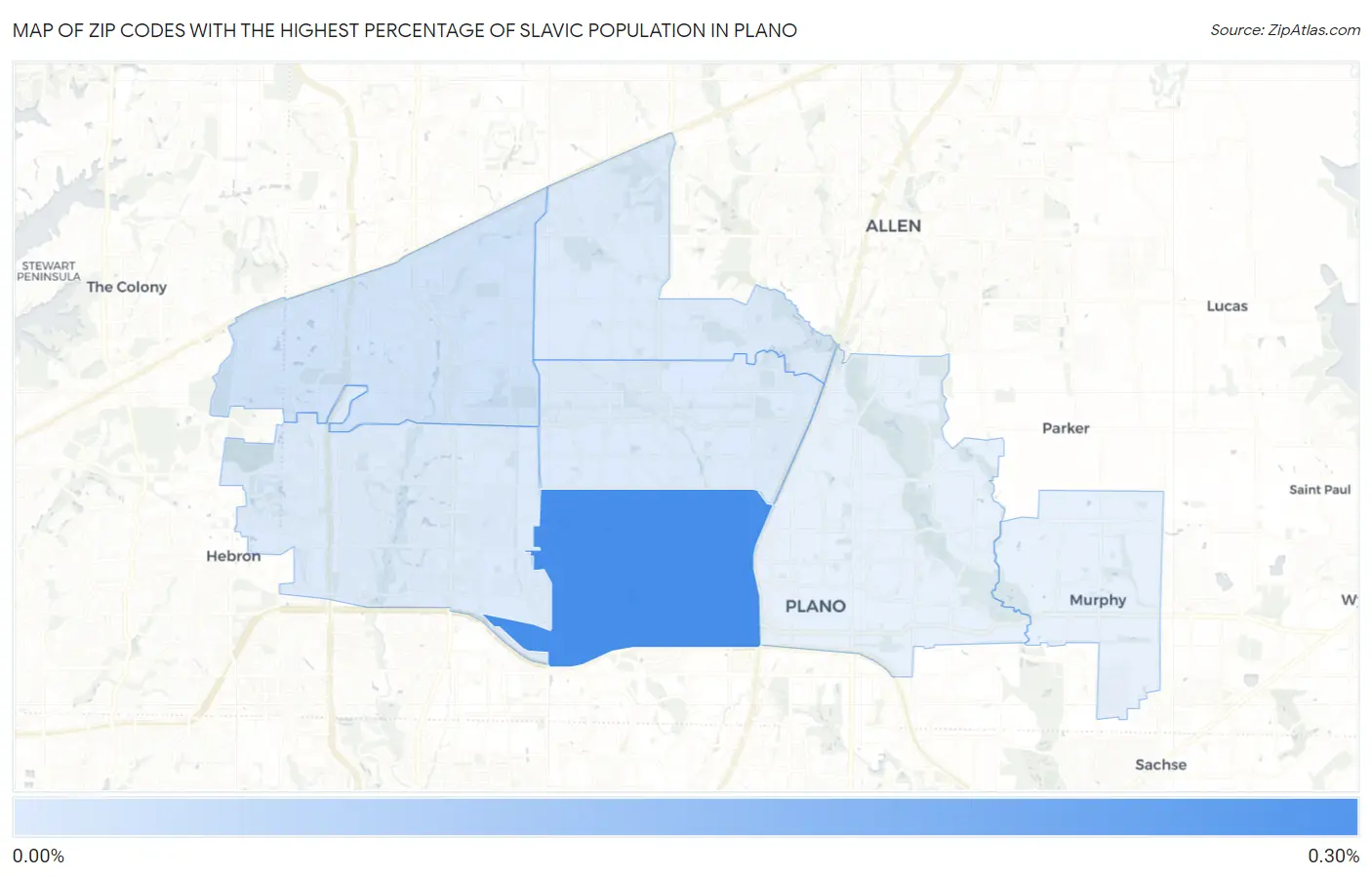Zip Codes with the Highest Percentage of Slavic Population in Plano Map