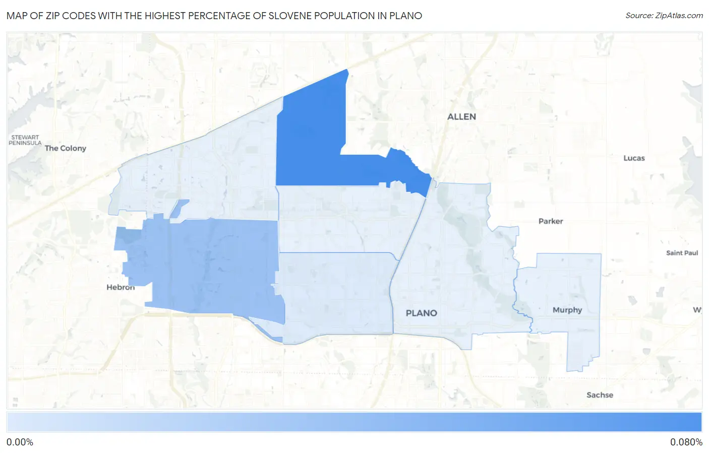 Zip Codes with the Highest Percentage of Slovene Population in Plano Map