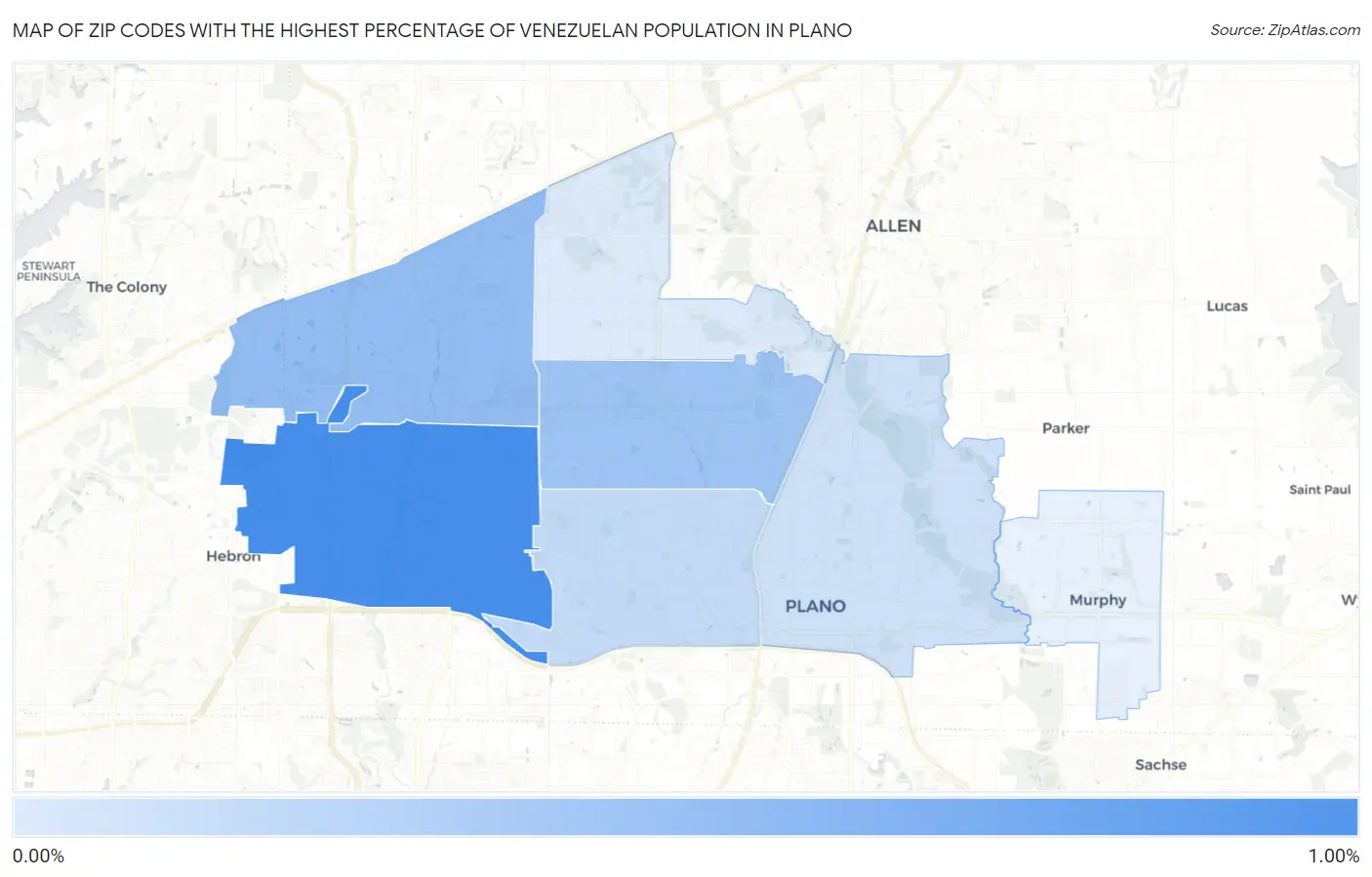 Zip Codes with the Highest Percentage of Venezuelan Population in Plano Map