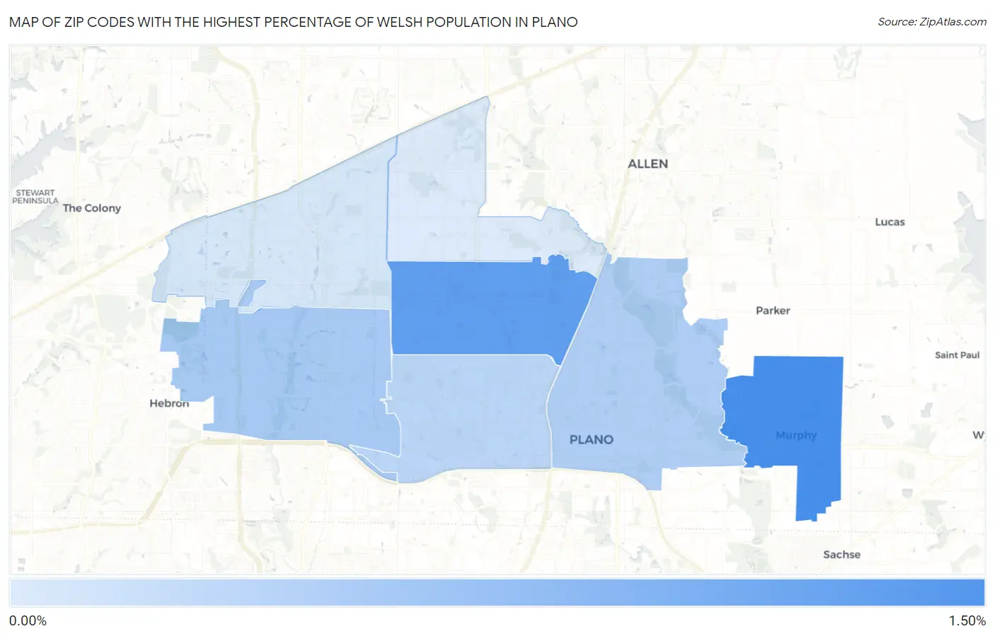 Zip Codes with the Highest Percentage of Welsh Population in Plano Map