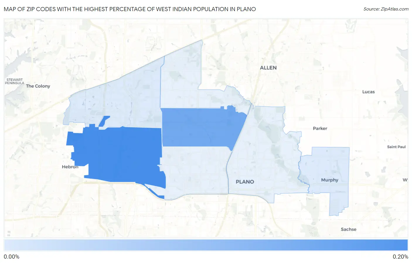 Zip Codes with the Highest Percentage of West Indian Population in Plano Map