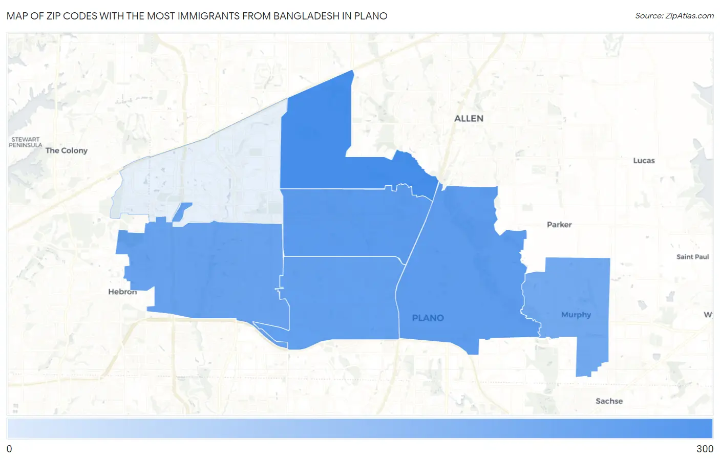 Zip Codes with the Most Immigrants from Bangladesh in Plano Map