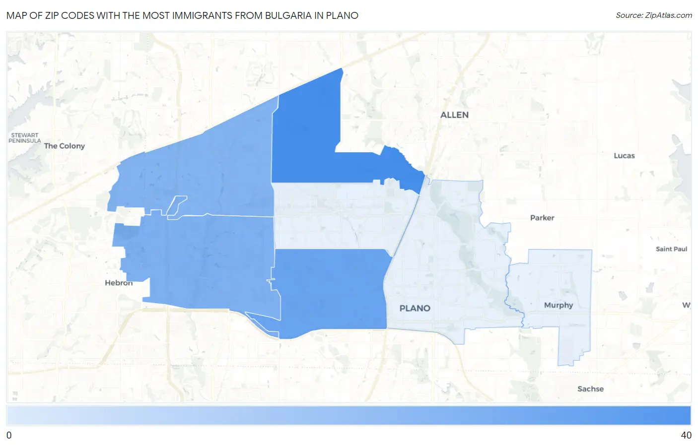 Zip Codes with the Most Immigrants from Bulgaria in Plano Map