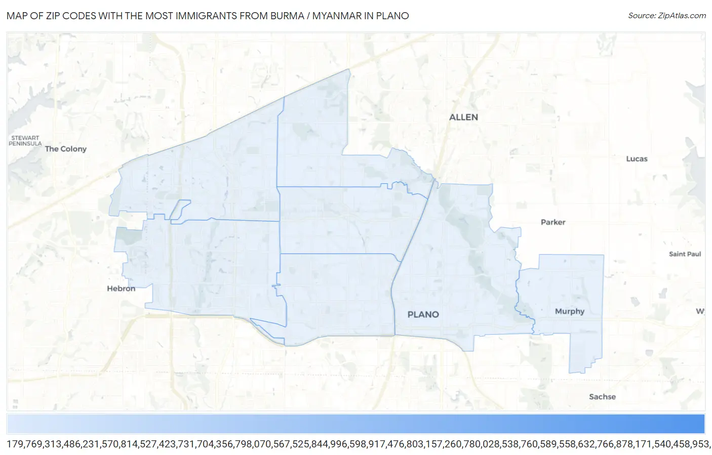 Zip Codes with the Most Immigrants from Burma / Myanmar in Plano Map