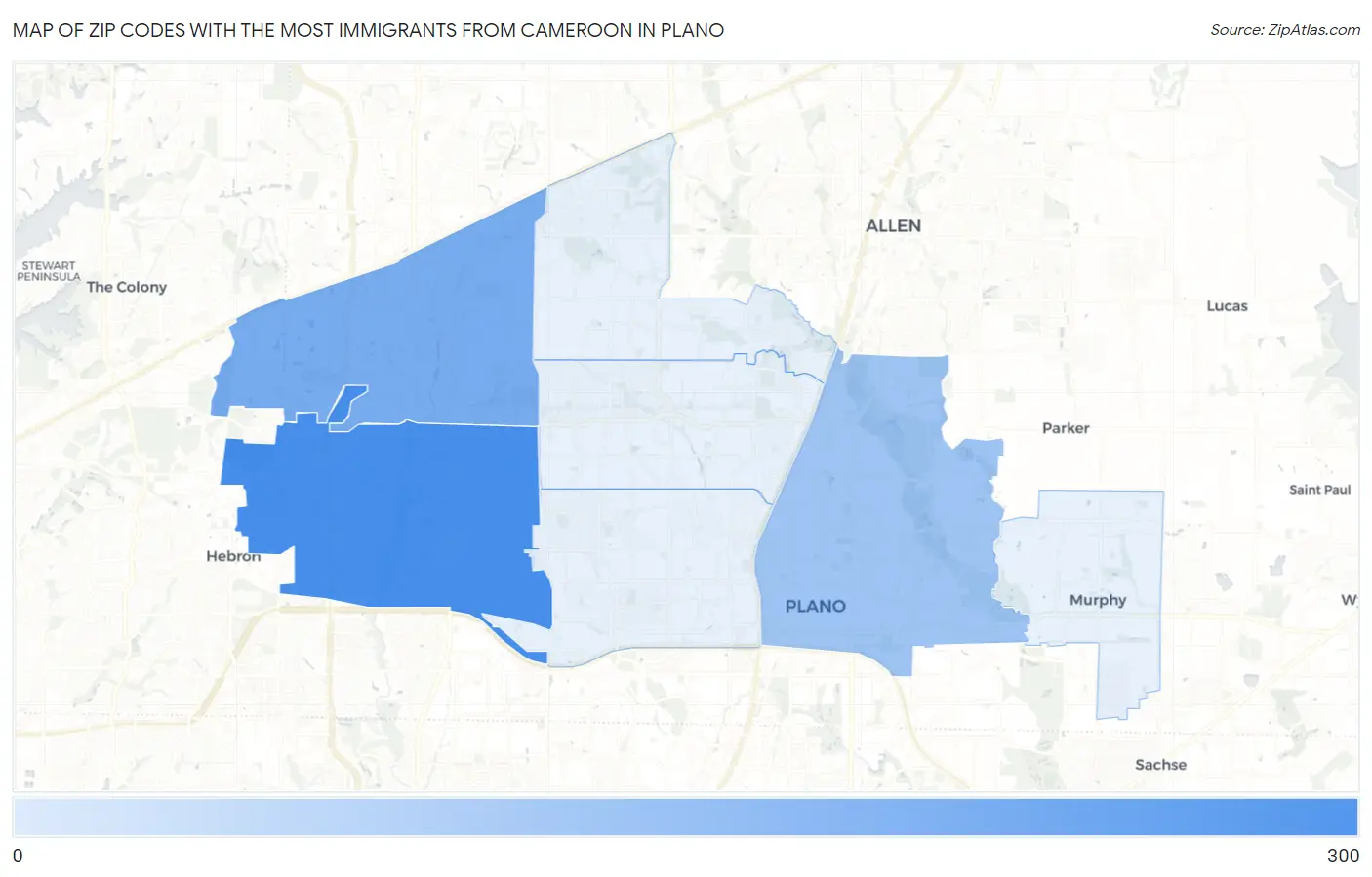 Zip Codes with the Most Immigrants from Cameroon in Plano Map
