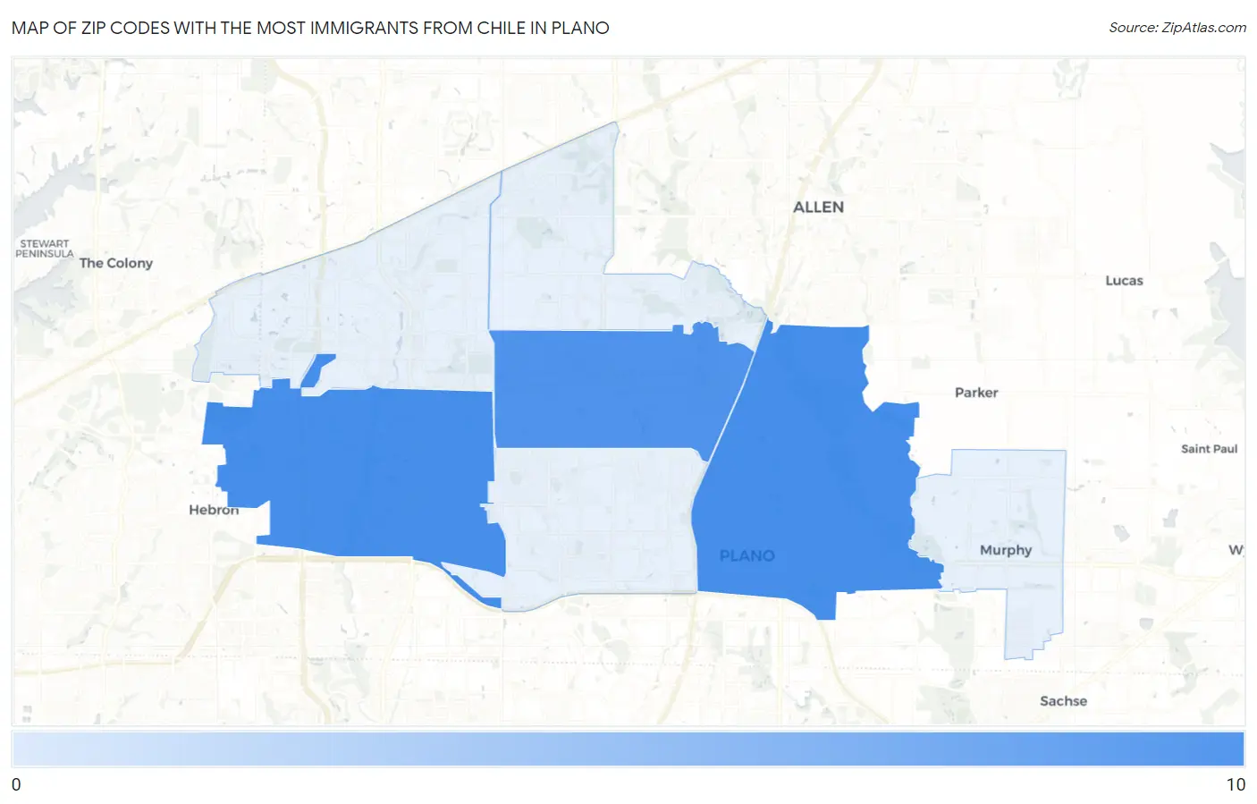 Zip Codes with the Most Immigrants from Chile in Plano Map
