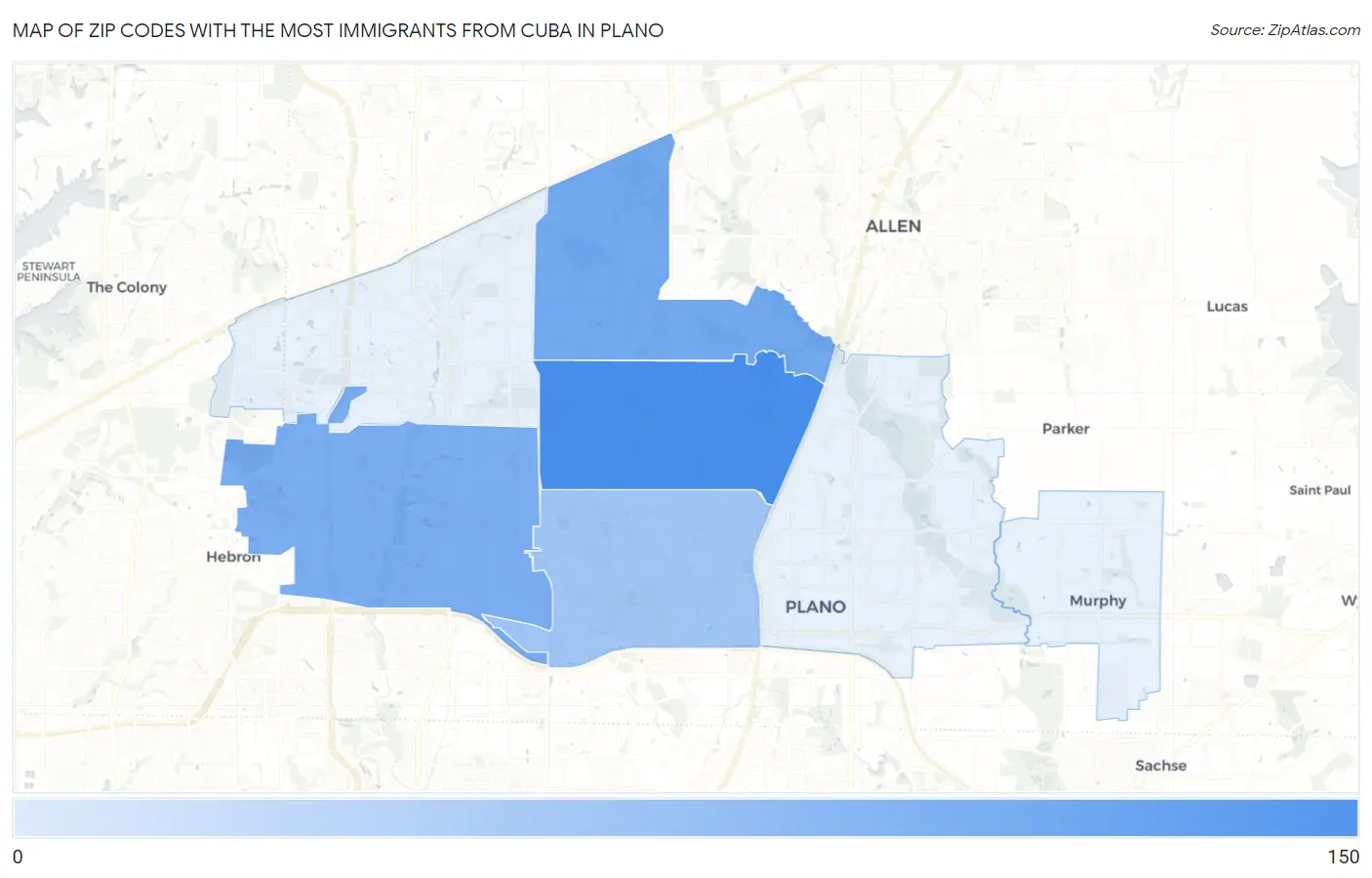 Zip Codes with the Most Immigrants from Cuba in Plano Map
