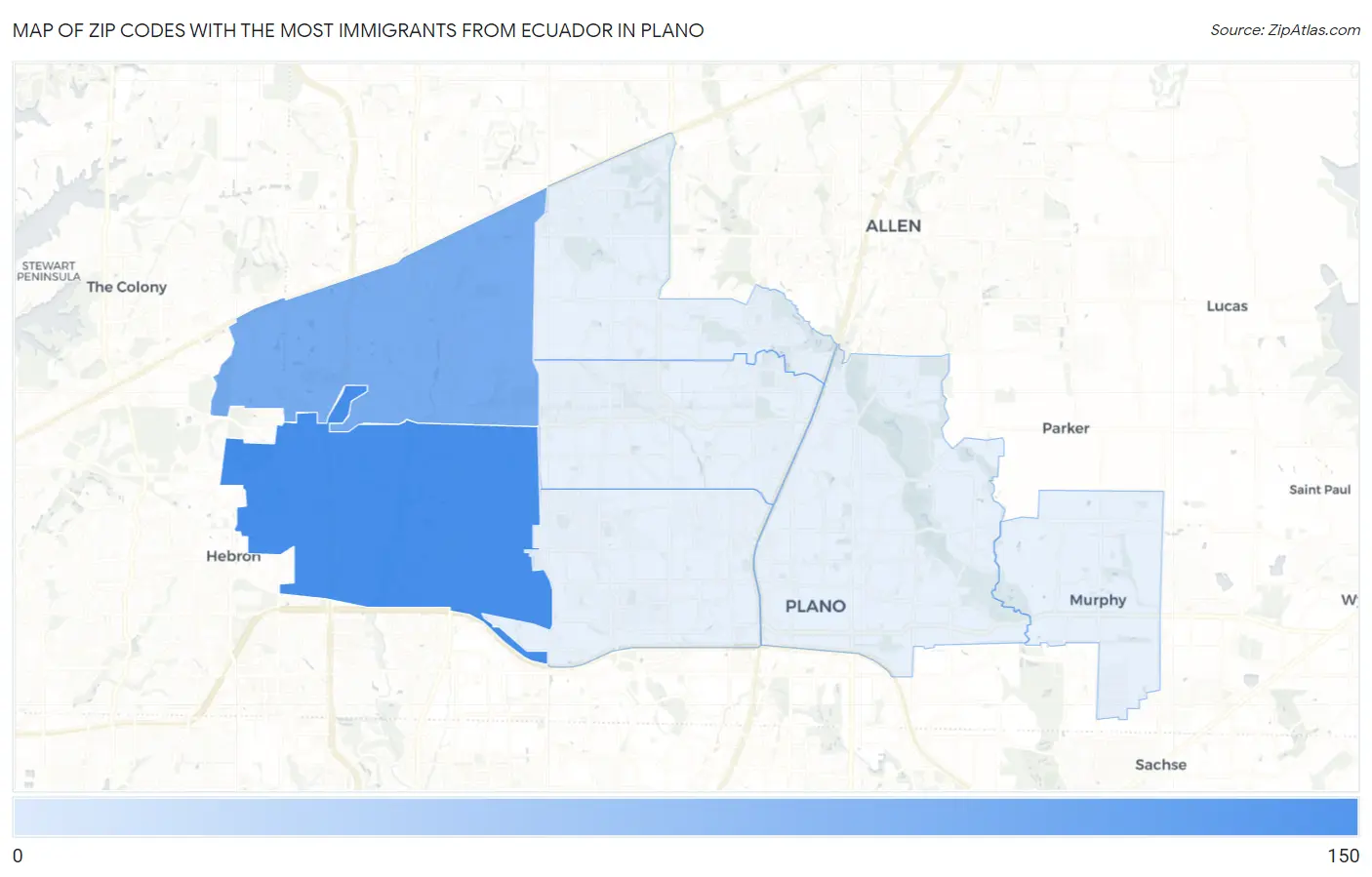 Zip Codes with the Most Immigrants from Ecuador in Plano Map